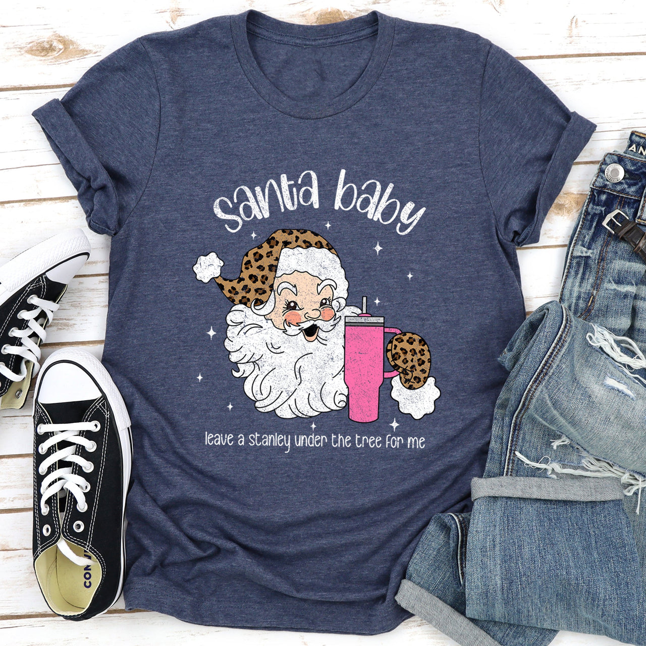 Santa Baby Stanley Retro Christmas Leopard Print Cozy Comfort Super Soft Graphic Tee