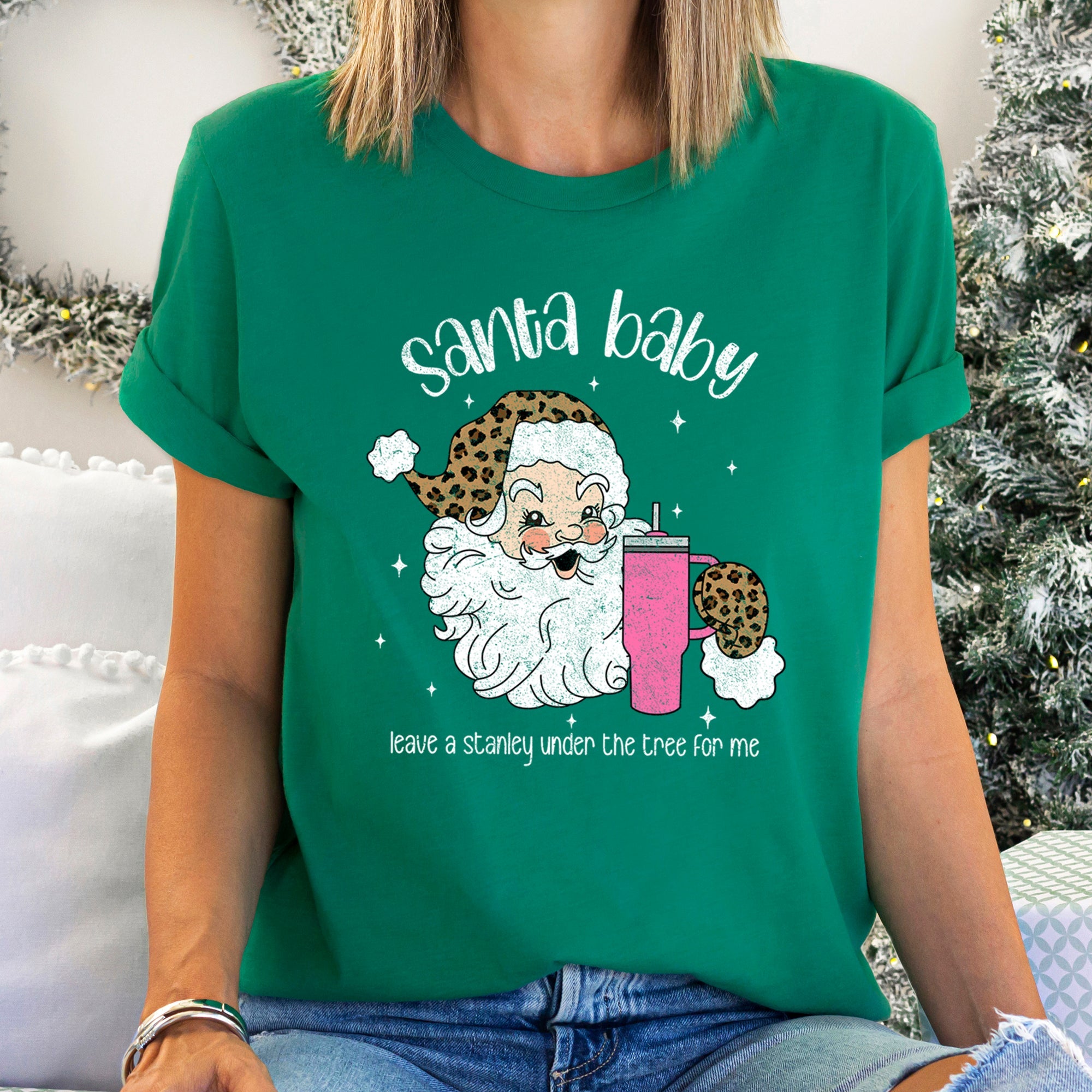 Santa Baby Stanley Retro Christmas Leopard Print Cozy Comfort Super Soft Graphic Tee