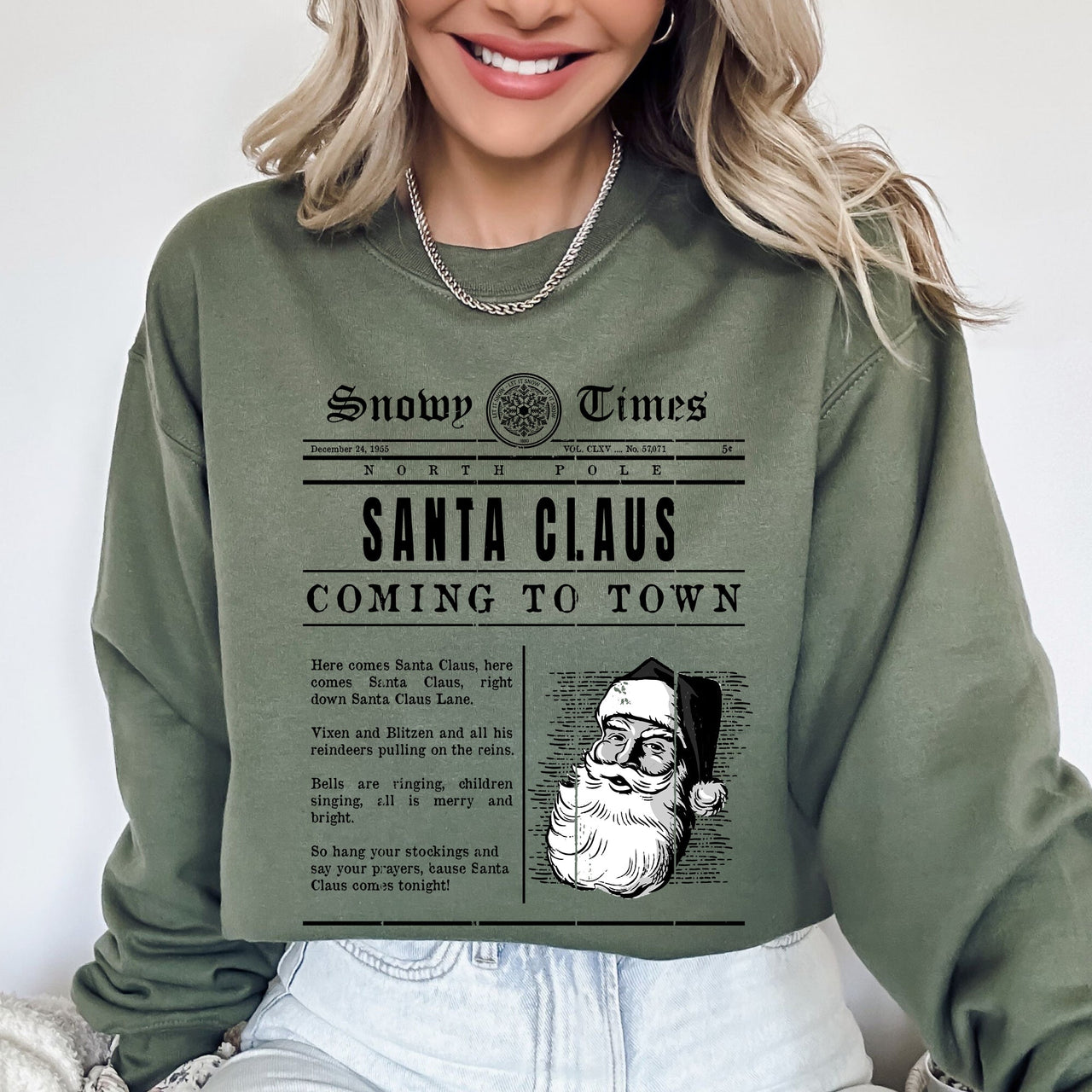 Santa Claus Is Coming To Town Newspaper Winter Snow Xmas Edition Vintage Graphic Sweatshirt