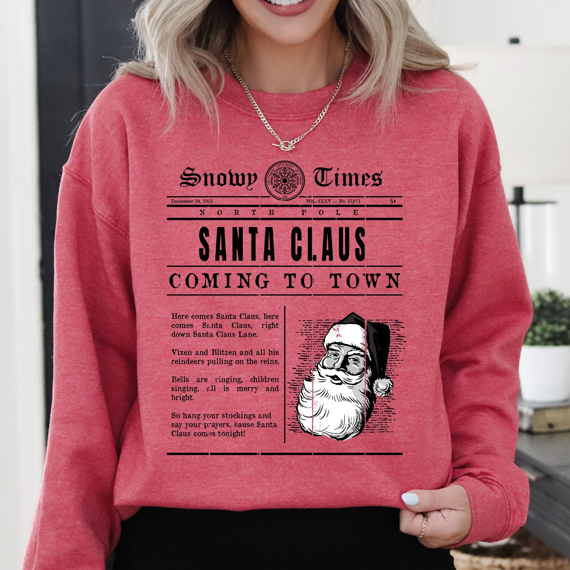 Santa Claus Is Coming To Town Newspaper Winter Snow Xmas Edition Vintage Graphic Sweatshirt