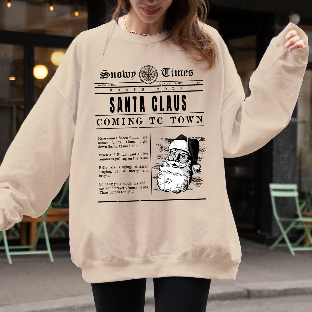 Santa Claus Is Coming To Town Newspaper Winter Snow Xmas Edition Vintage Graphic Sweatshirt