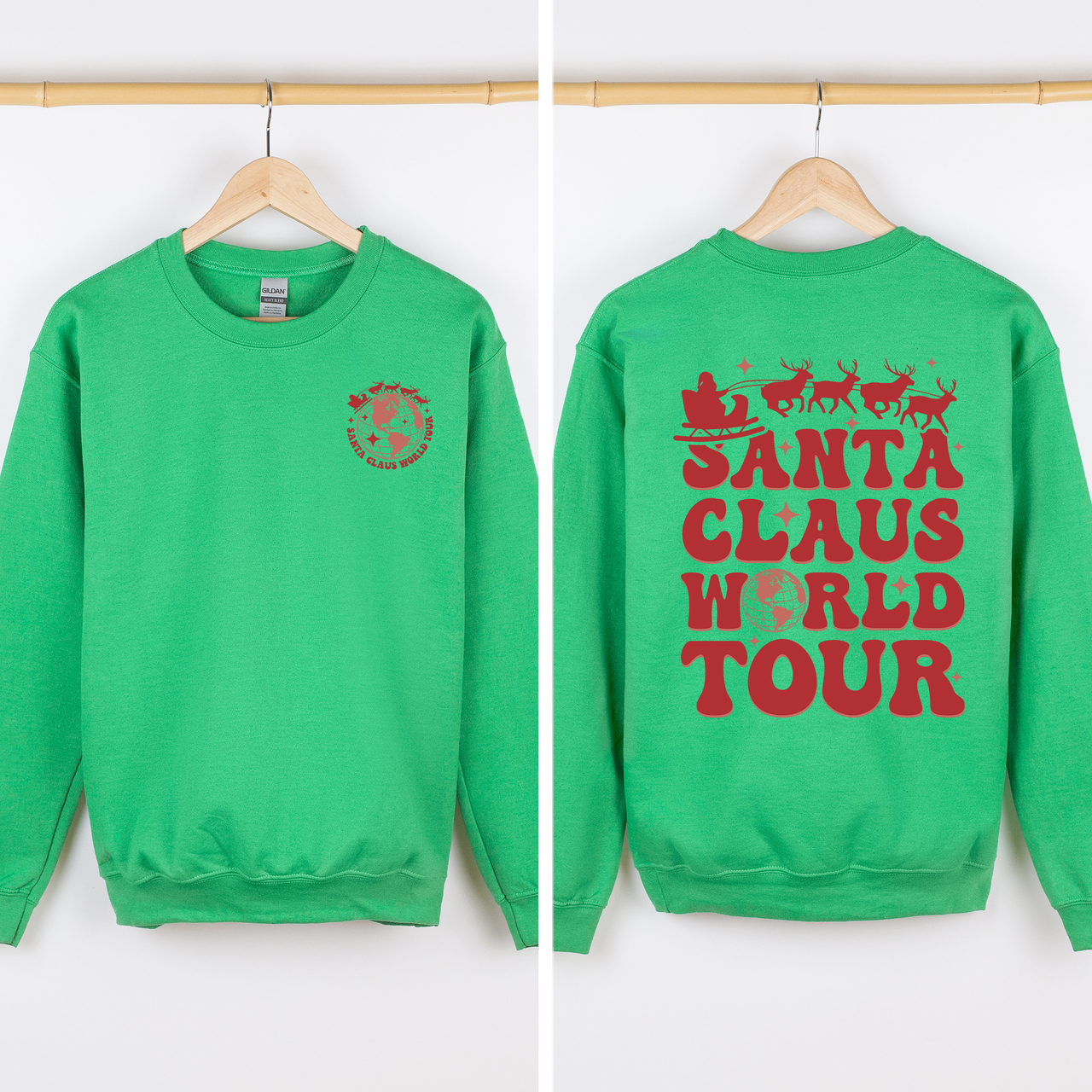 Santa Claus World Tour Front And Back Retro Christmas Reading Graphic Sweatshirt
