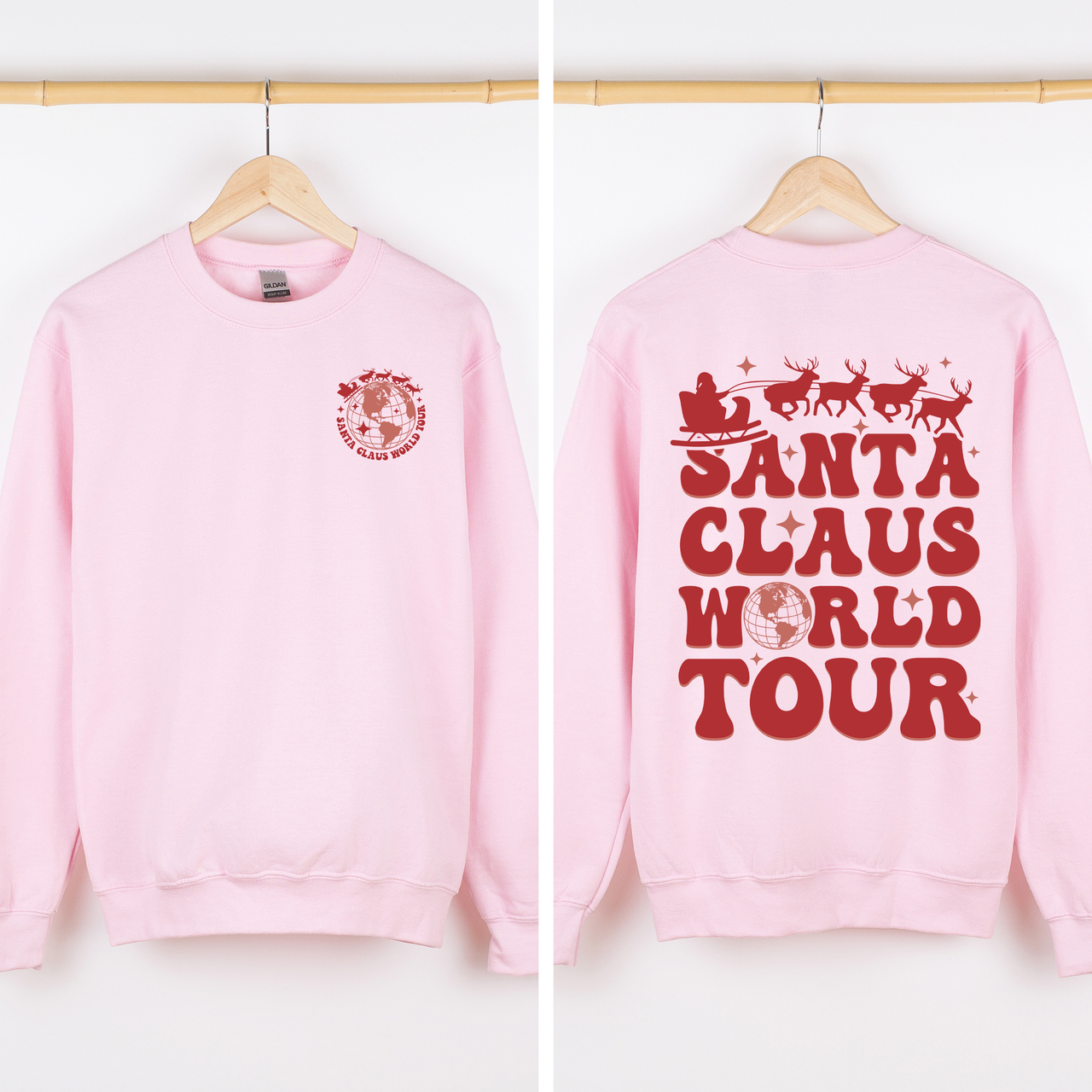 Santa Claus World Tour Front And Back Retro Christmas Reading Graphic Sweatshirt