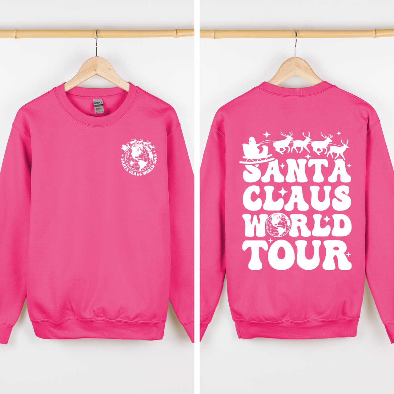 Santa Claus World Tour Front And Back Retro Christmas Reading Graphic Sweatshirt