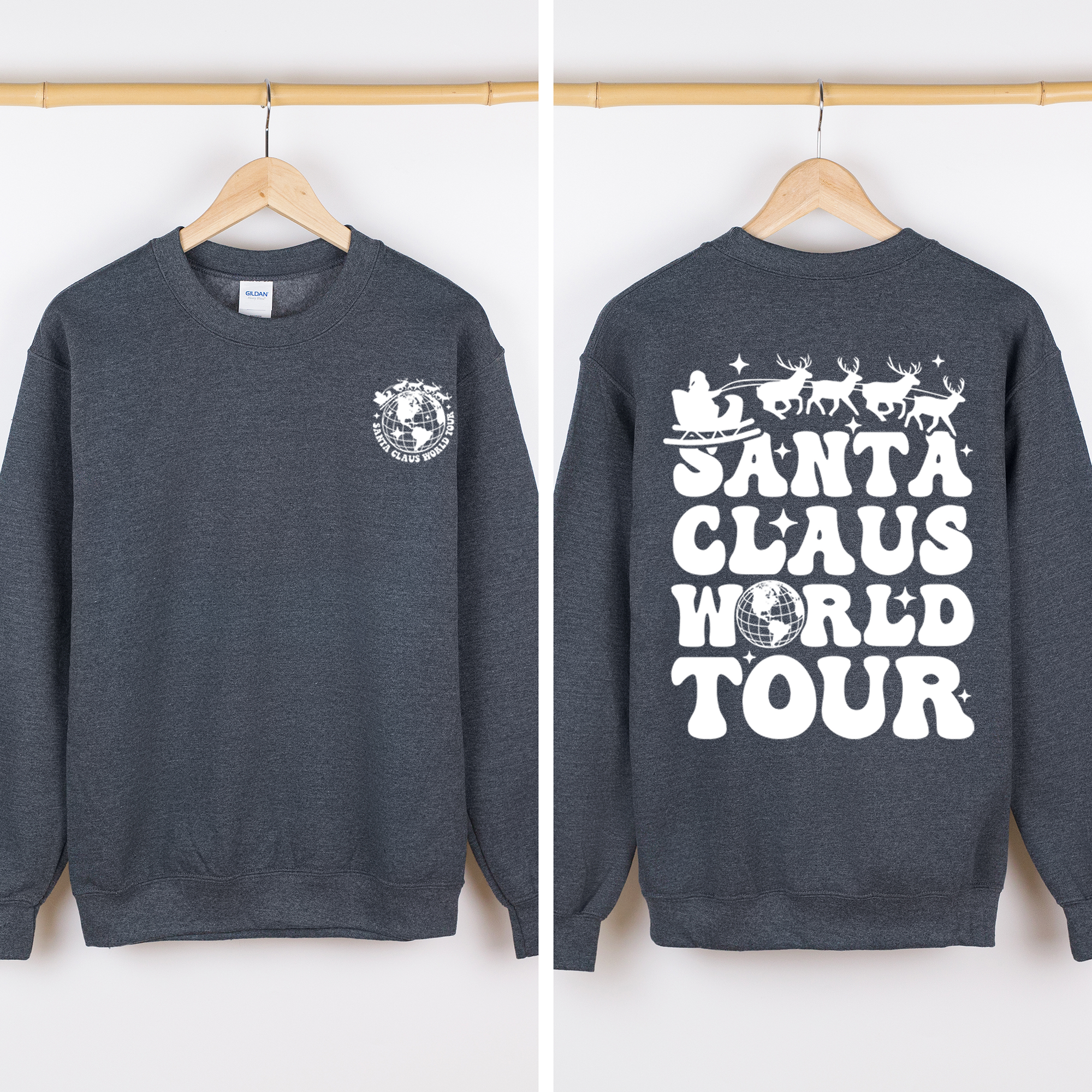 Santa Claus World Tour Front And Back Retro Christmas Reading Graphic Sweatshirt
