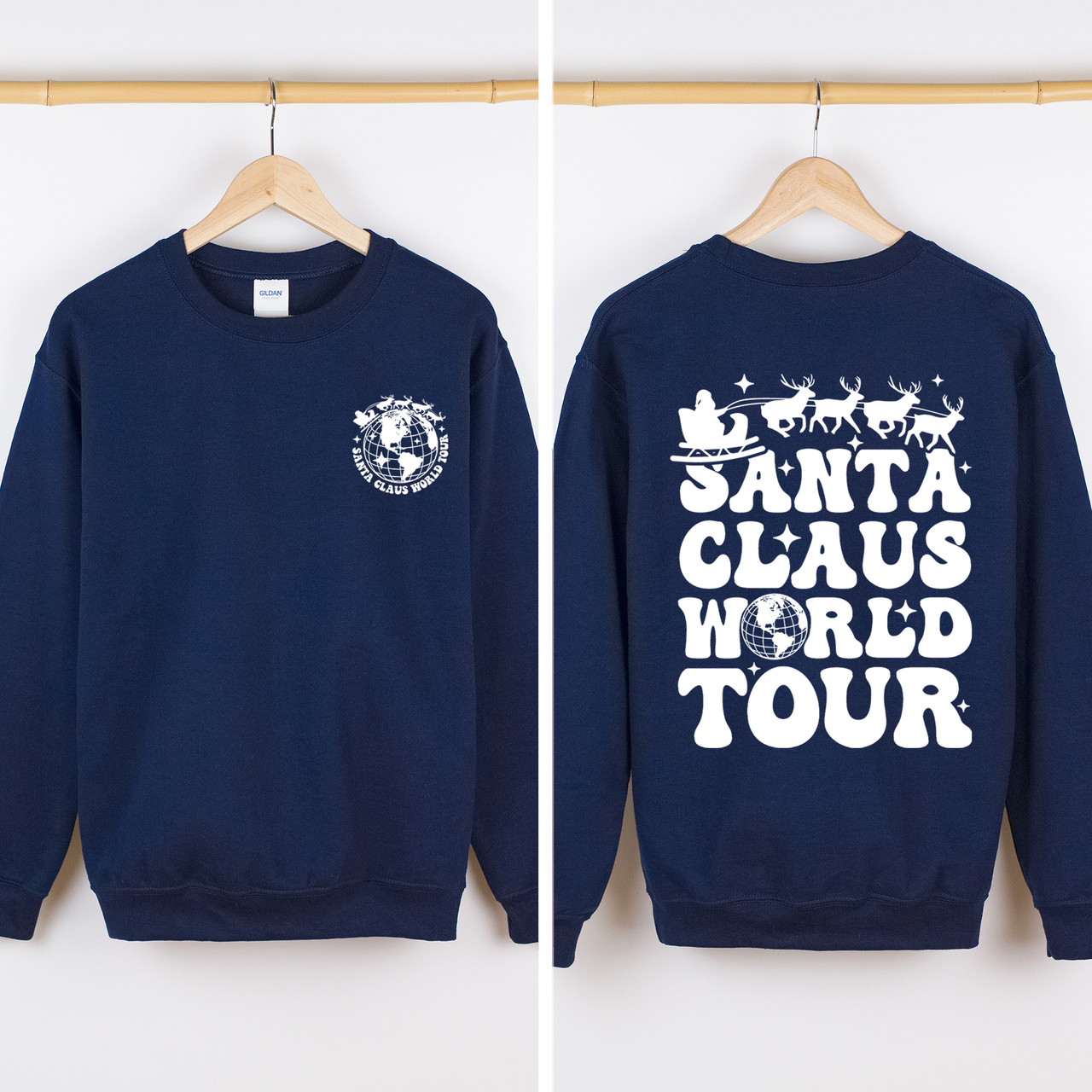 Santa Claus World Tour Front And Back Retro Christmas Reading Graphic Sweatshirt