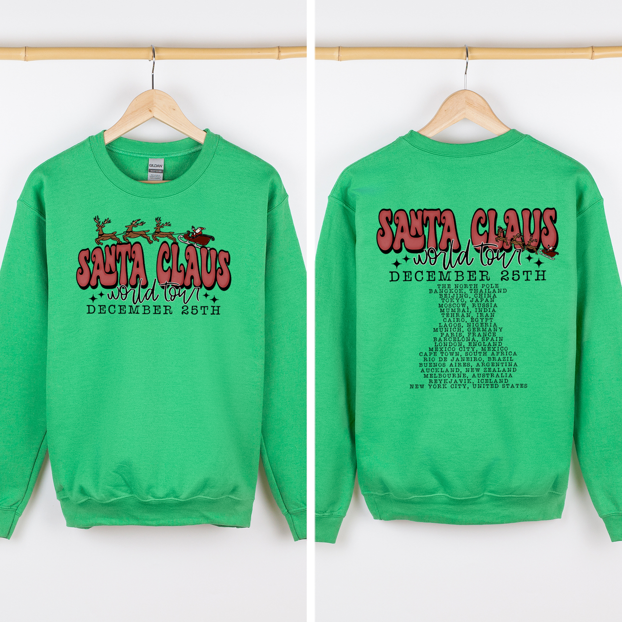 Santa Claus World Tour The North Pole December Christmas Retro Band Graphic Sweatshirt