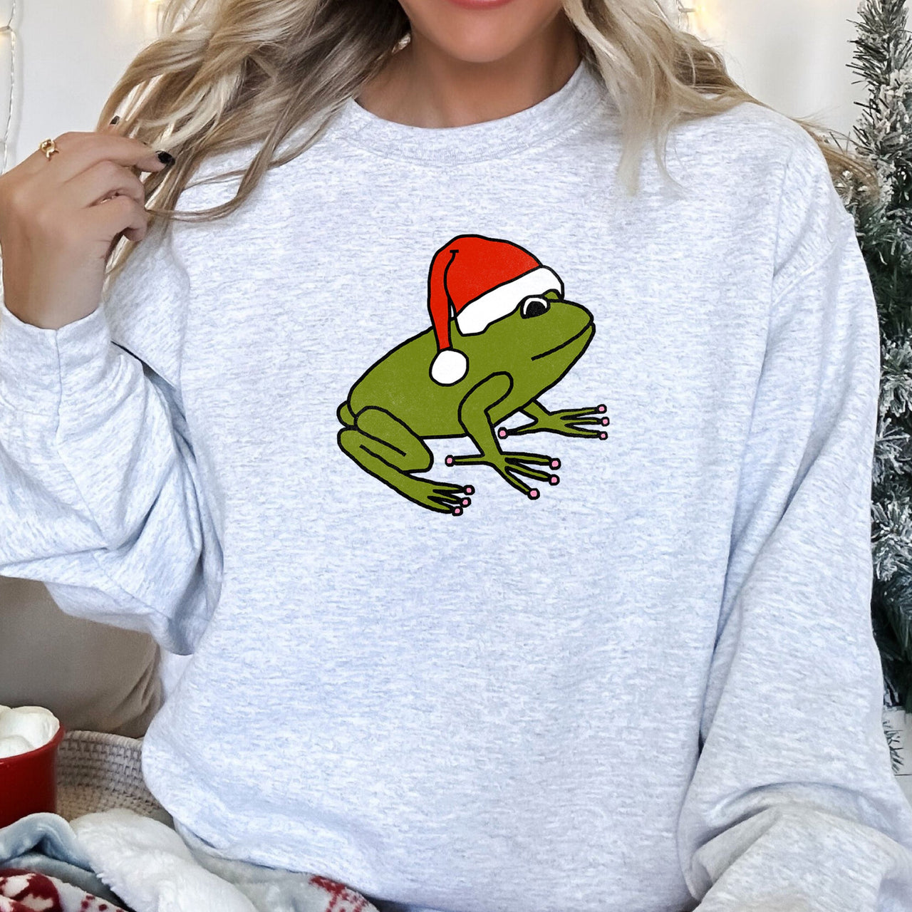 Santa Frog Christmas Retro Toad Vintage Cartoon Illustration Festive Holiday Cozy Sweatshirt