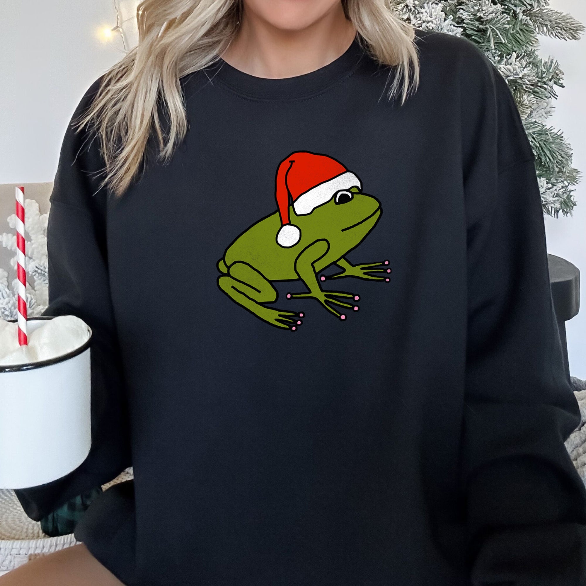 Santa Frog Christmas Retro Toad Vintage Cartoon Illustration Festive Holiday Cozy Sweatshirt