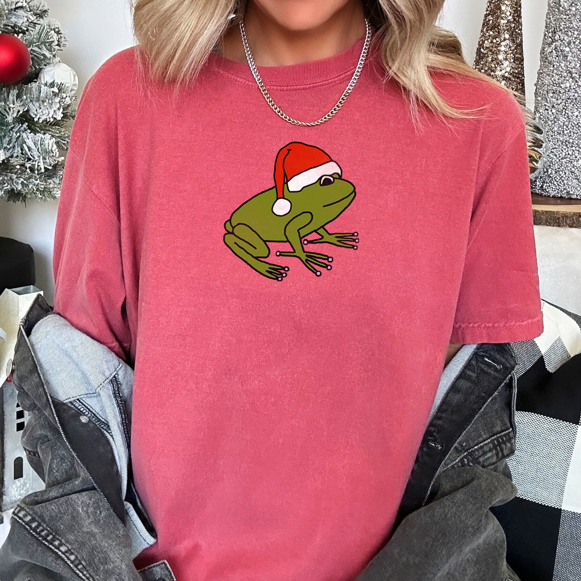 Santa Frog Christmas Retro Toad Holiday Edition Classic Cartoon Style Comfort Colors Tee