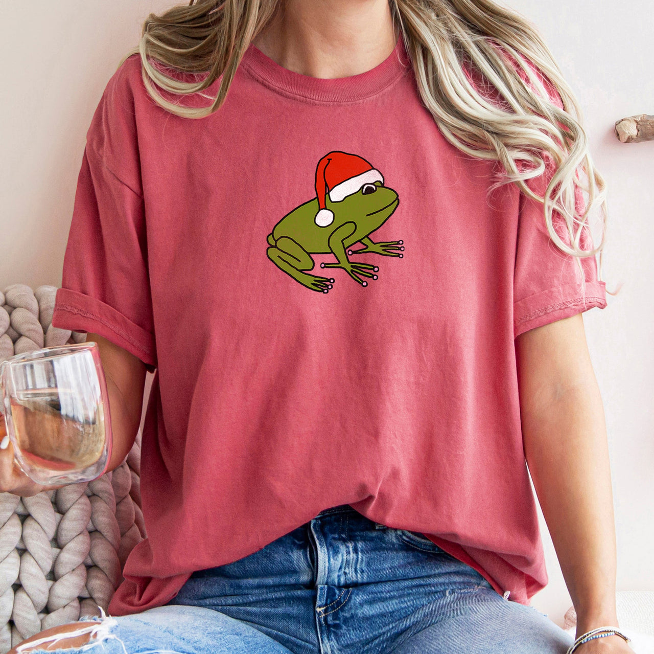 Santa Frog Christmas Retro Toad Holiday Edition Classic Cartoon Style Comfort Colors Tee