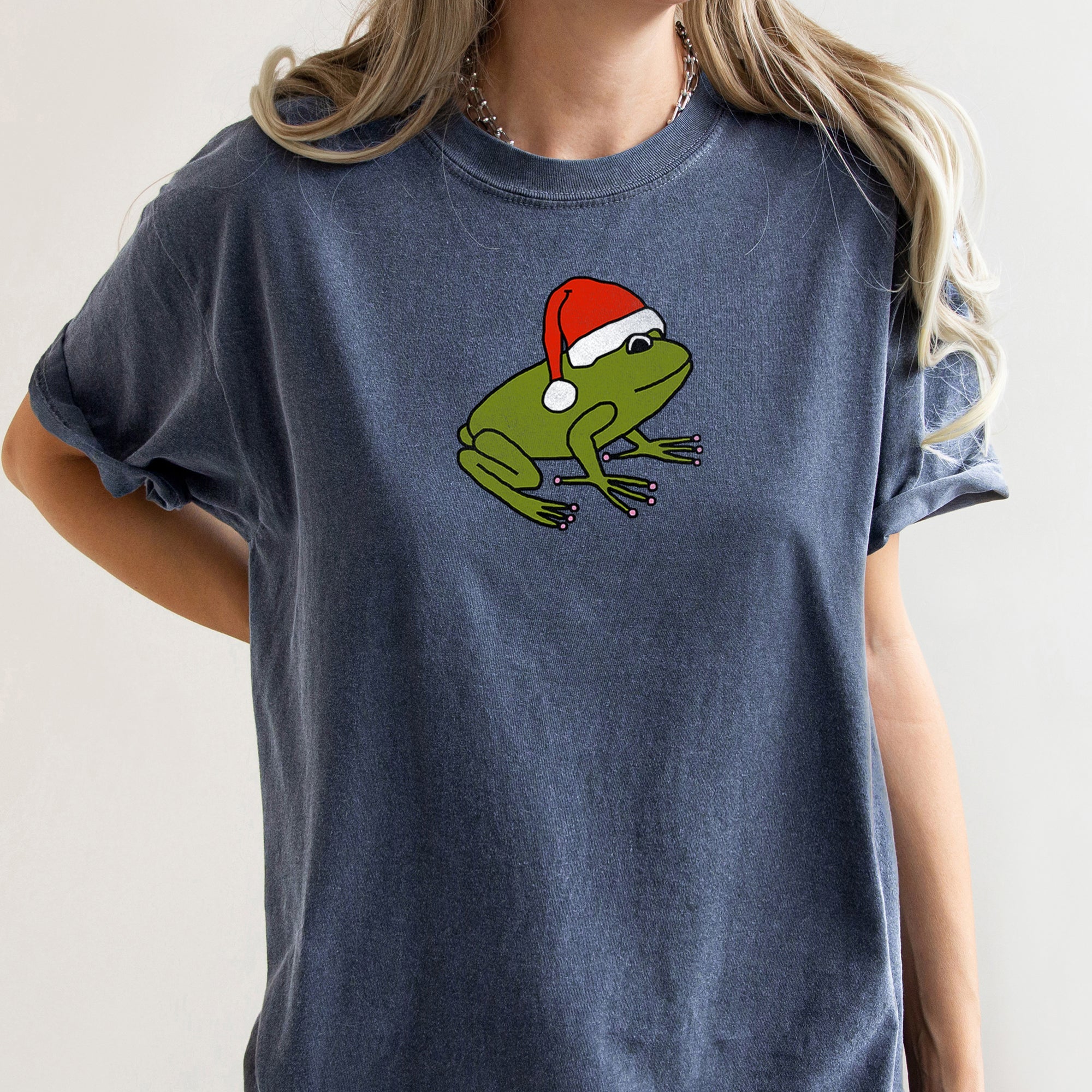 Santa Frog Christmas Retro Toad Holiday Edition Classic Cartoon Style Comfort Colors Tee