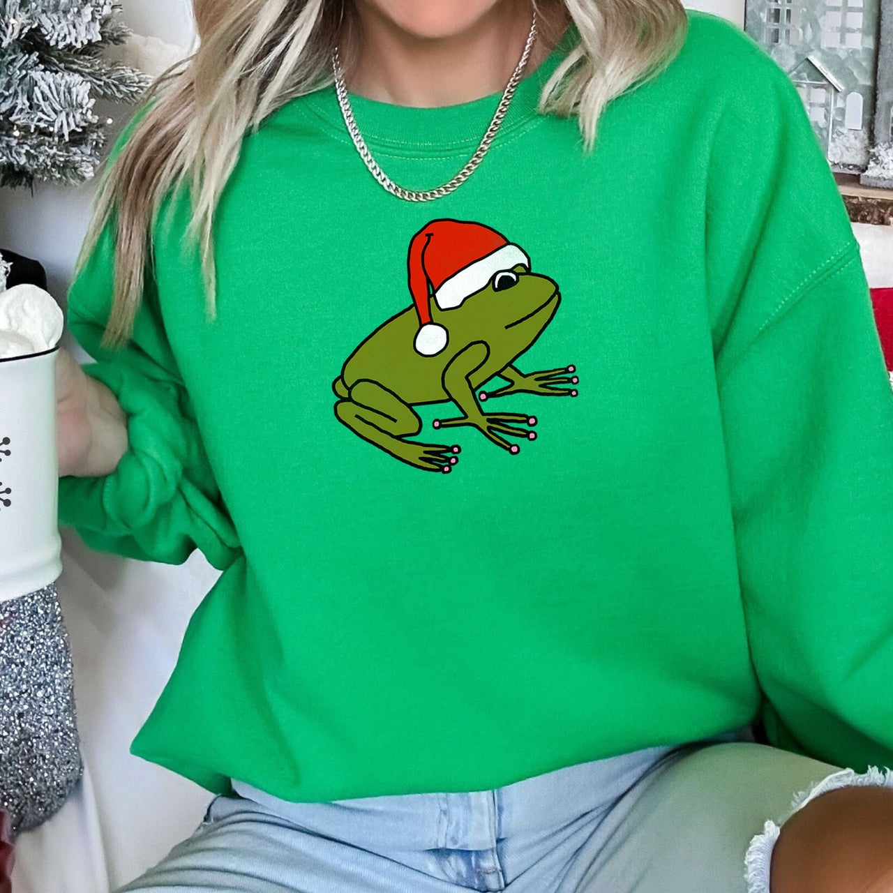 Santa Frog Christmas Retro Toad Vintage Cartoon Illustration Festive Holiday Cozy Sweatshirt
