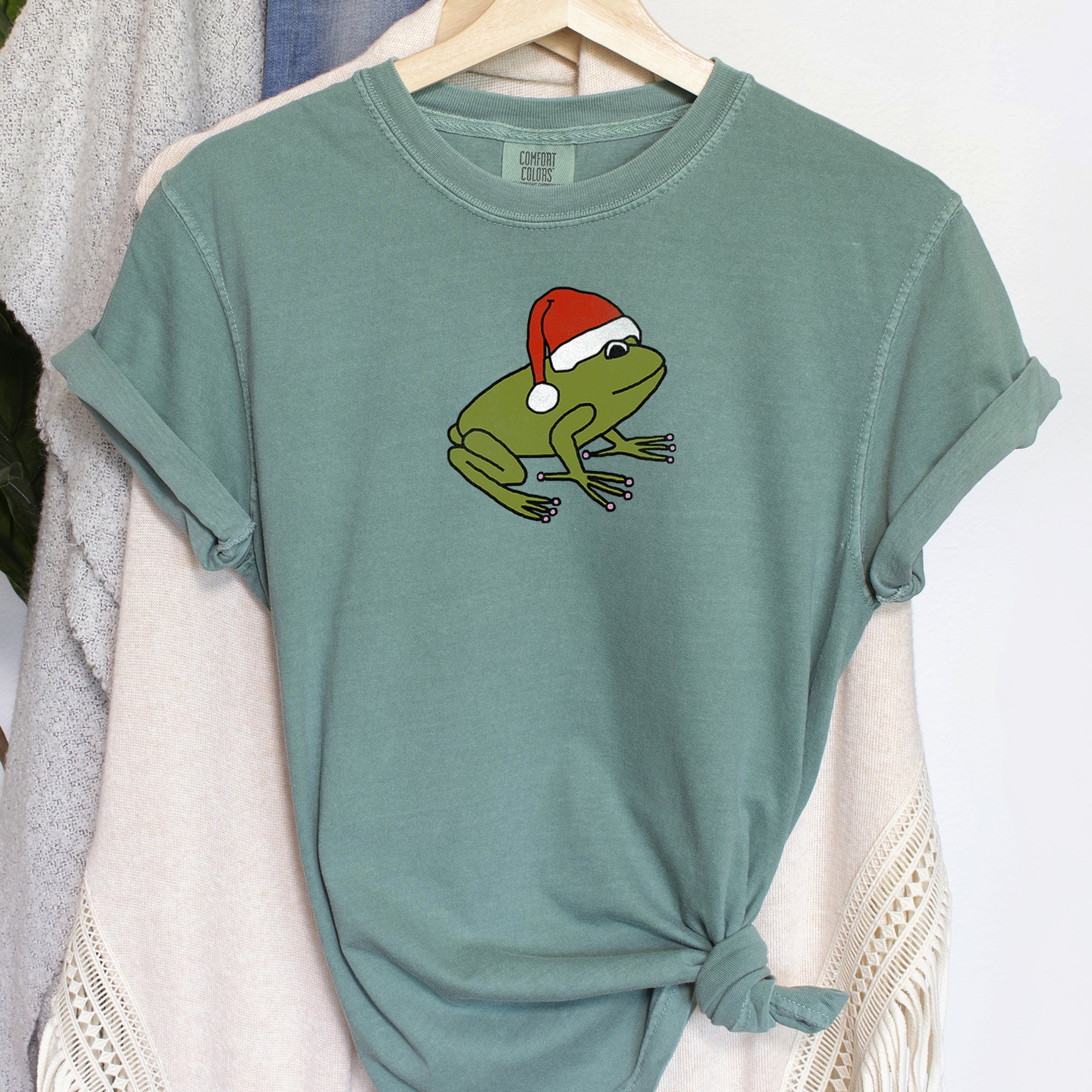 Santa Frog Christmas Retro Toad Holiday Edition Classic Cartoon Style Comfort Colors Tee