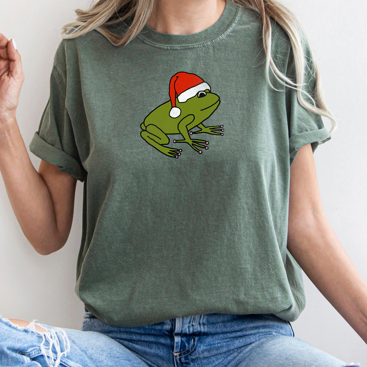 Santa Frog Christmas Retro Toad Holiday Edition Classic Cartoon Style Comfort Colors Tee