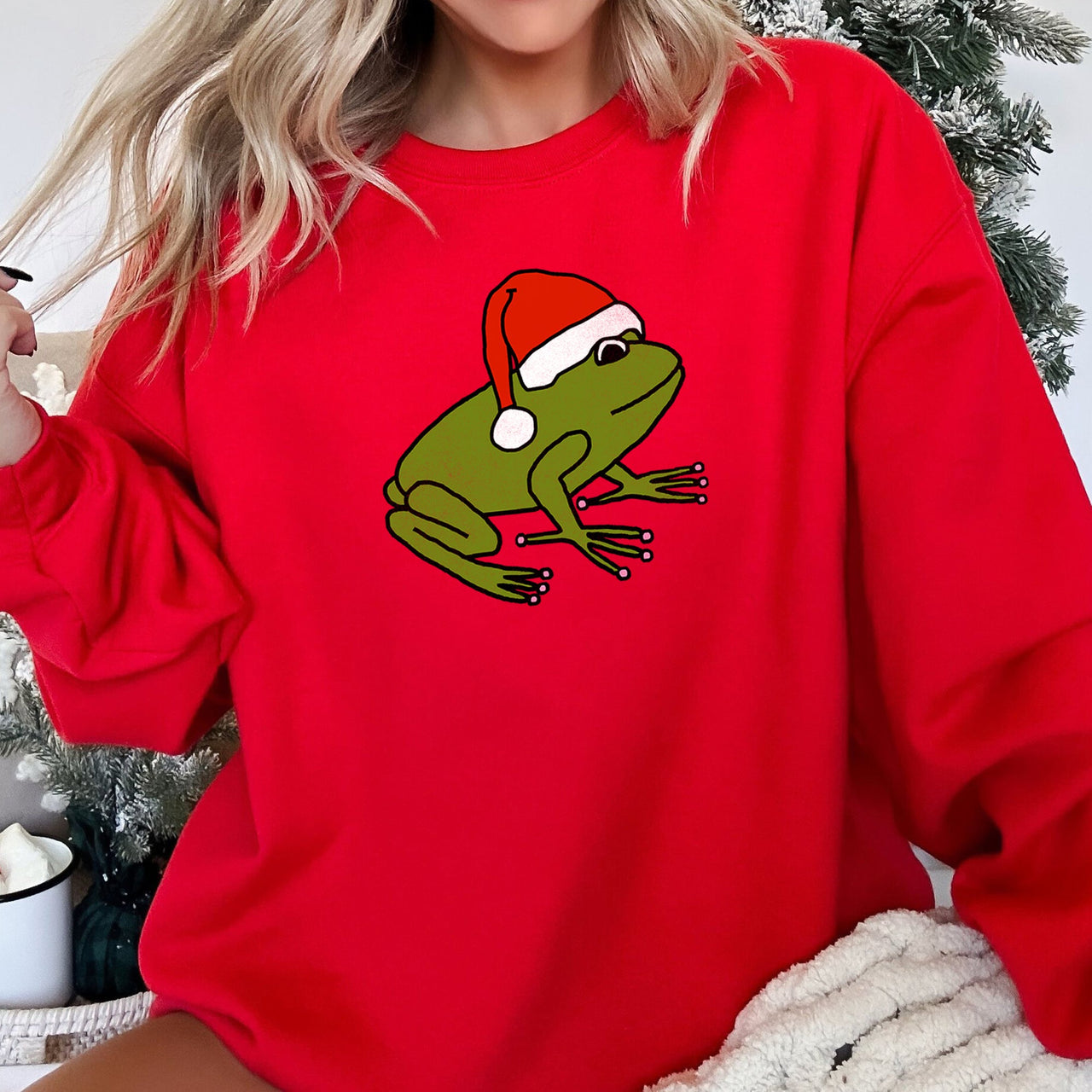 Santa Frog Christmas Retro Toad Vintage Cartoon Illustration Festive Holiday Cozy Sweatshirt