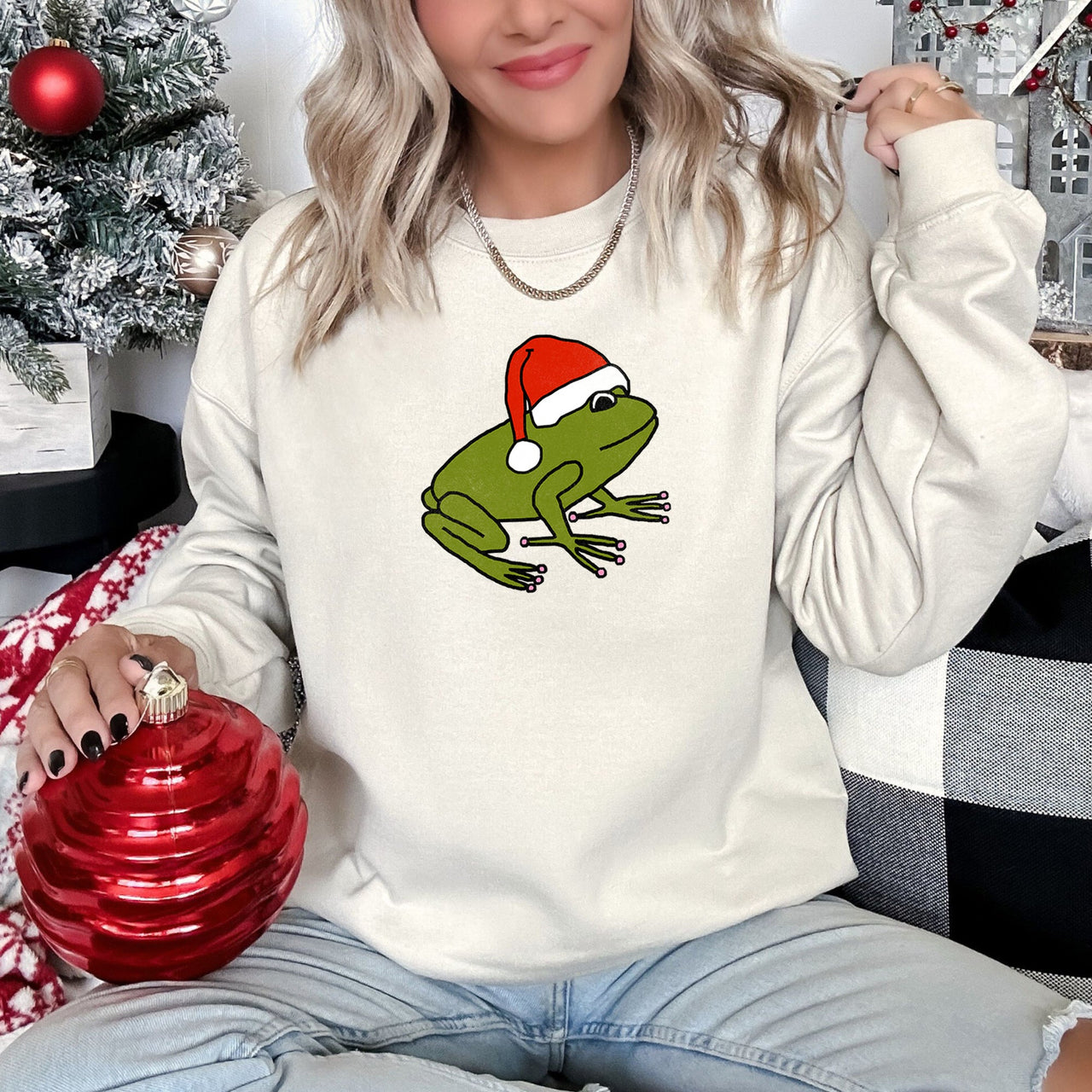 Santa Frog Christmas Retro Toad Vintage Cartoon Illustration Festive Holiday Cozy Sweatshirt
