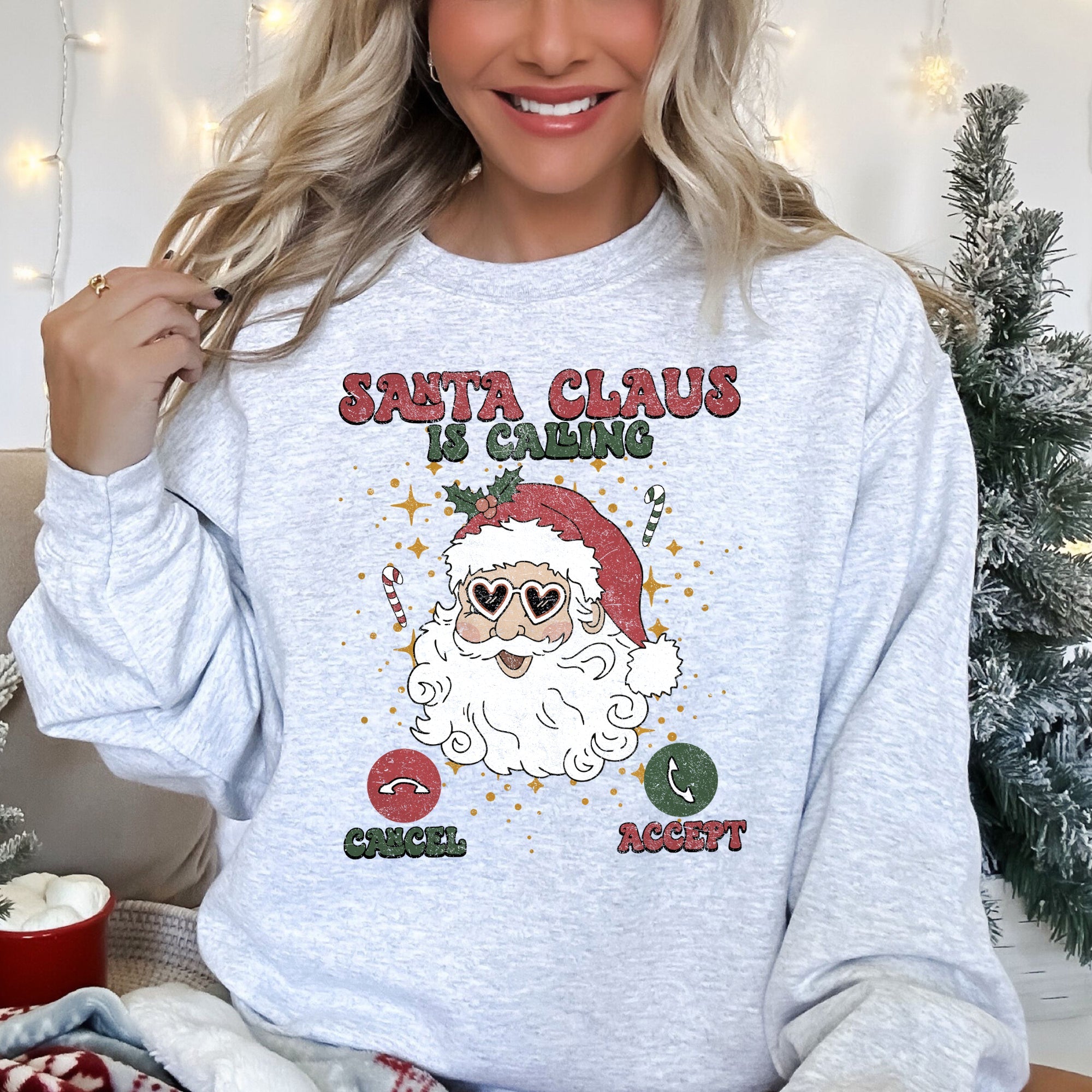 Santa Is Calling Graphic Sweatshirt With Holiday Cheer And Santa Sketch In Festive Fleece