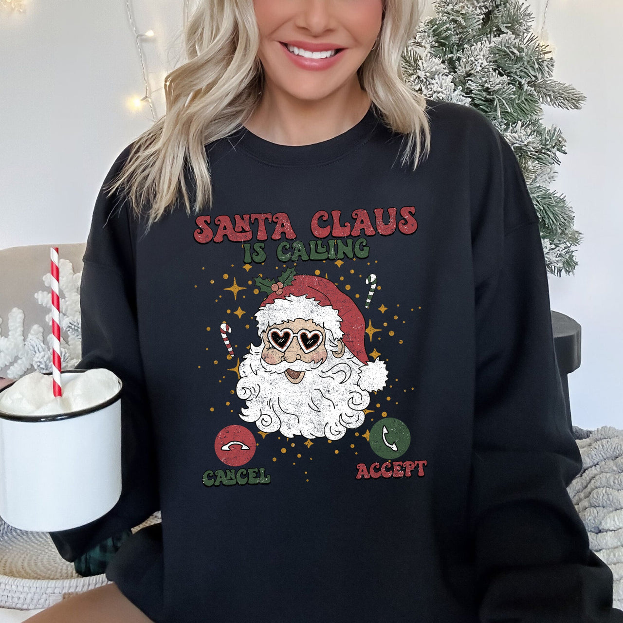 Santa Is Calling Graphic Sweatshirt With Holiday Cheer And Santa Sketch In Festive Fleece