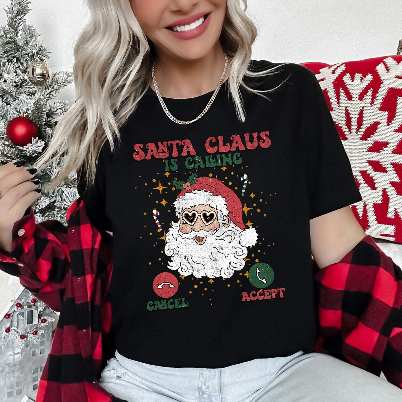 Santa Is Calling From The North Pole With Smartphone Icons And Christmas Cheer Edition Graphic Tee