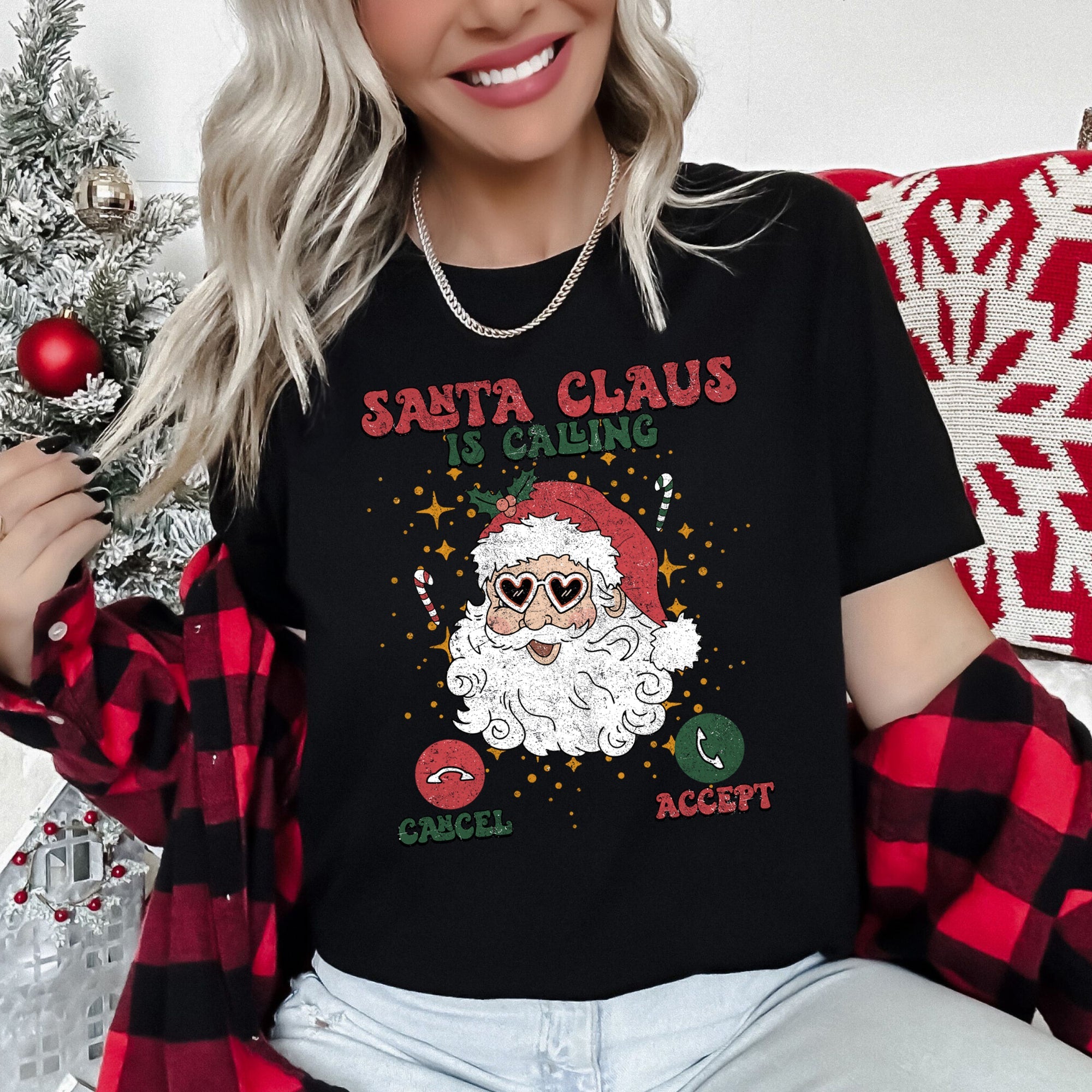Santa Is Calling From The North Pole With Smartphone Icons And Christmas Cheer Edition Graphic Tee