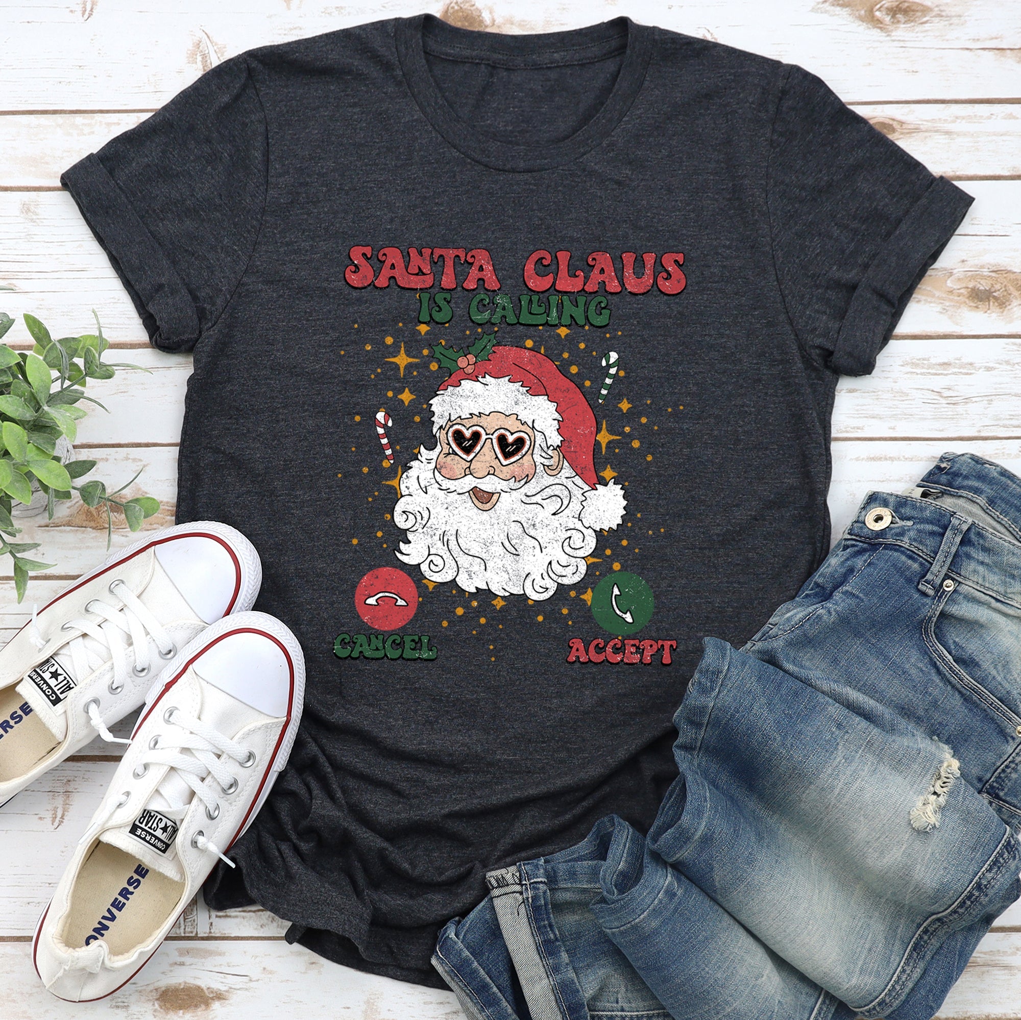 Santa Is Calling From The North Pole With Smartphone Icons And Christmas Cheer Edition Graphic Tee