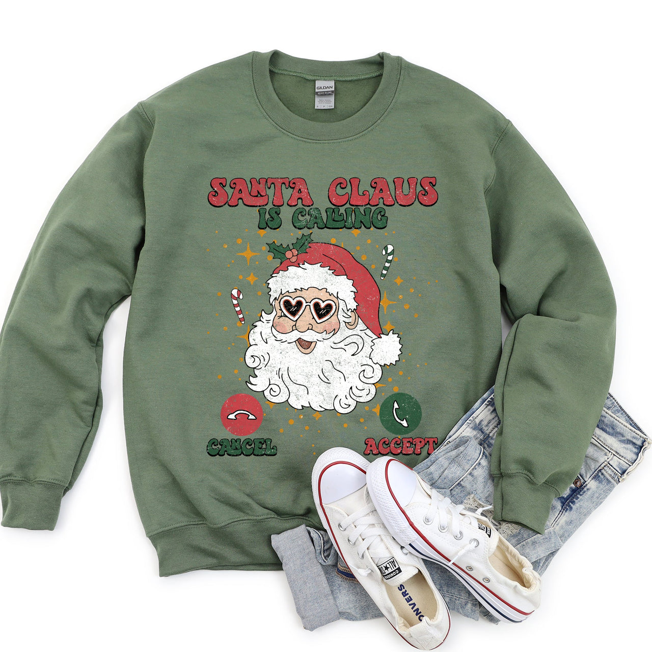 Santa Is Calling Graphic Sweatshirt With Holiday Cheer And Santa Sketch In Festive Fleece
