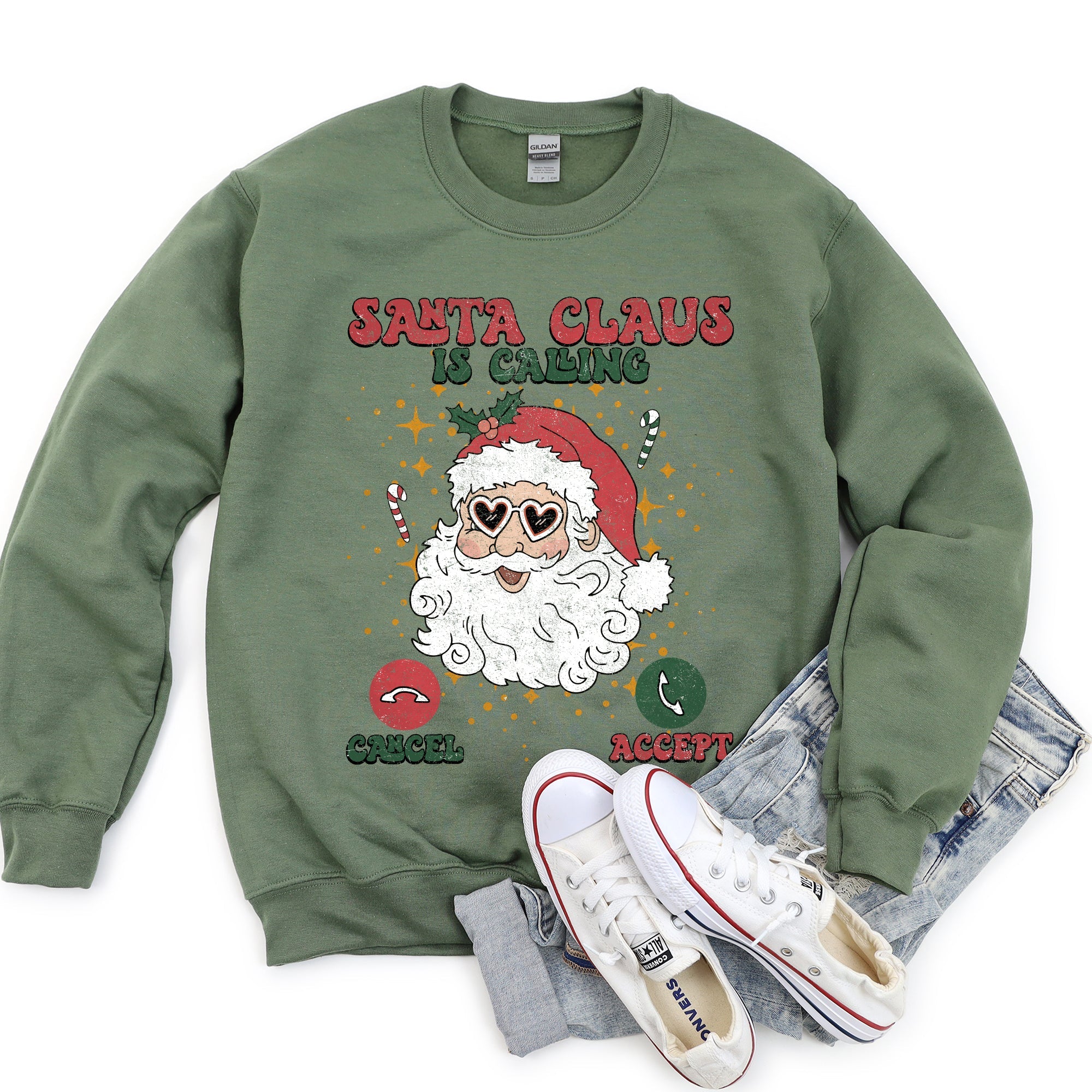 Santa Is Calling Graphic Sweatshirt With Holiday Cheer And Santa Sketch In Festive Fleece