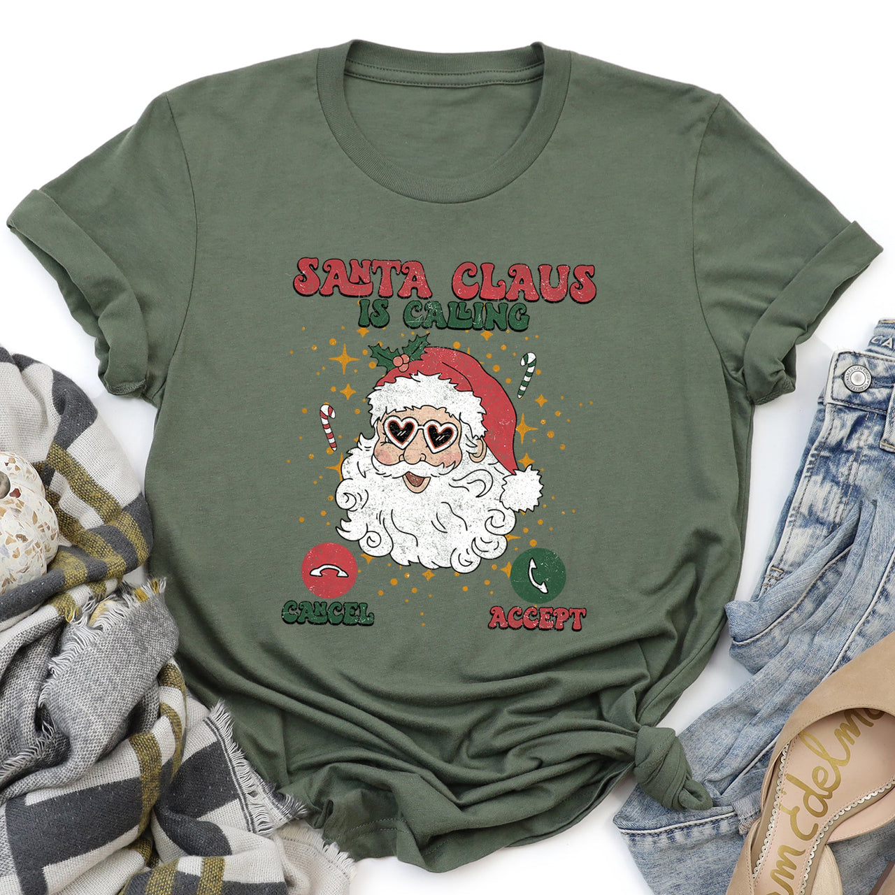 Santa Is Calling From The North Pole With Smartphone Icons And Christmas Cheer Edition Graphic Tee