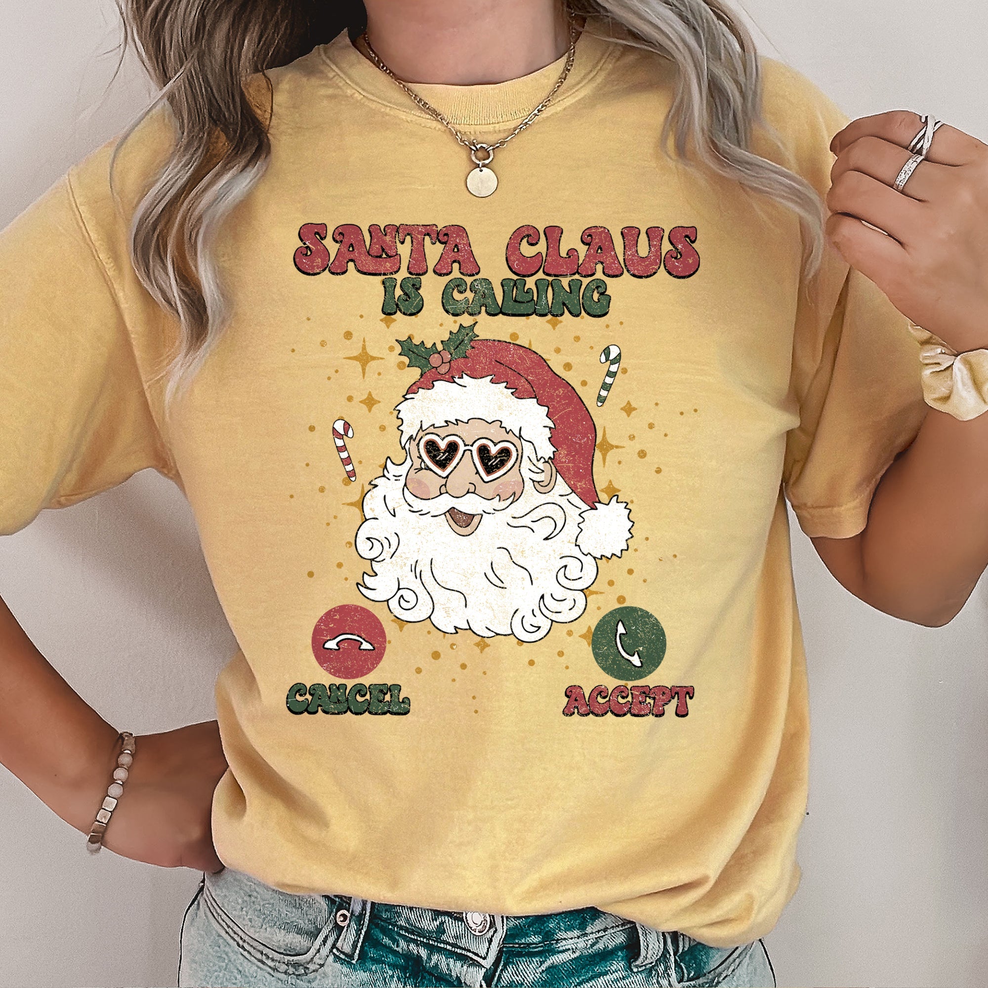 Santa Is Calling Christmas Phone Greeting For iPhone And Android Fans Comfort Colors Tee