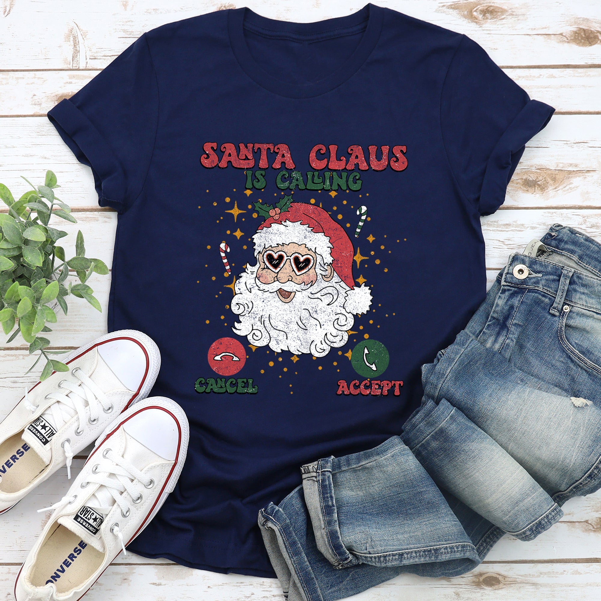 Santa Is Calling From The North Pole With Smartphone Icons And Christmas Cheer Edition Graphic Tee