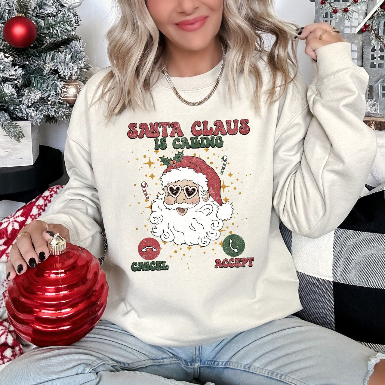 Santa Is Calling Graphic Sweatshirt With Holiday Cheer And Santa Sketch In Festive Fleece