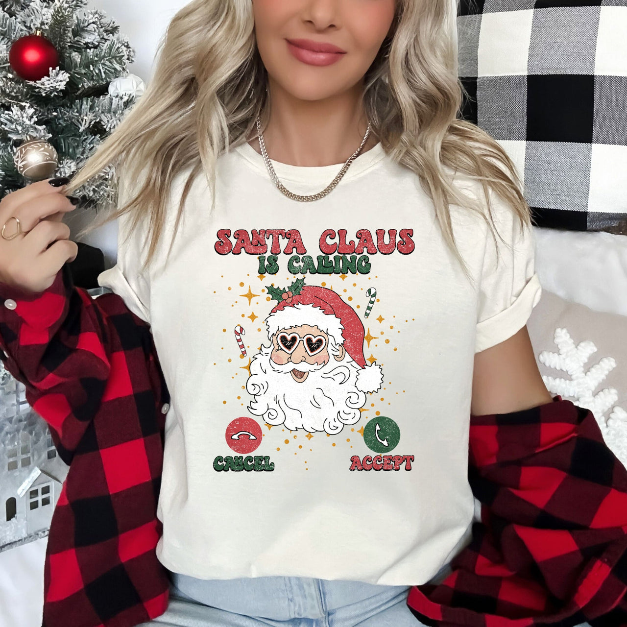 Santa Is Calling From The North Pole With Smartphone Icons And Christmas Cheer Edition Graphic Tee