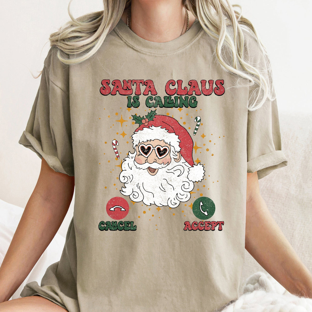 Santa Is Calling Christmas Phone Greeting For iPhone And Android Fans Comfort Colors Tee