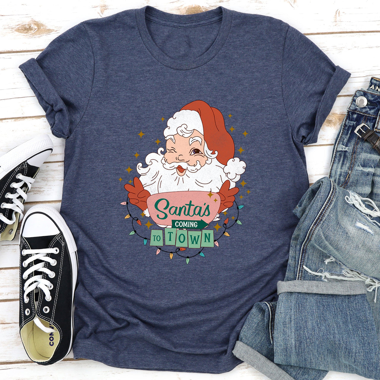 Santa Is Coming To Town Retro Christmas Graphic Tee