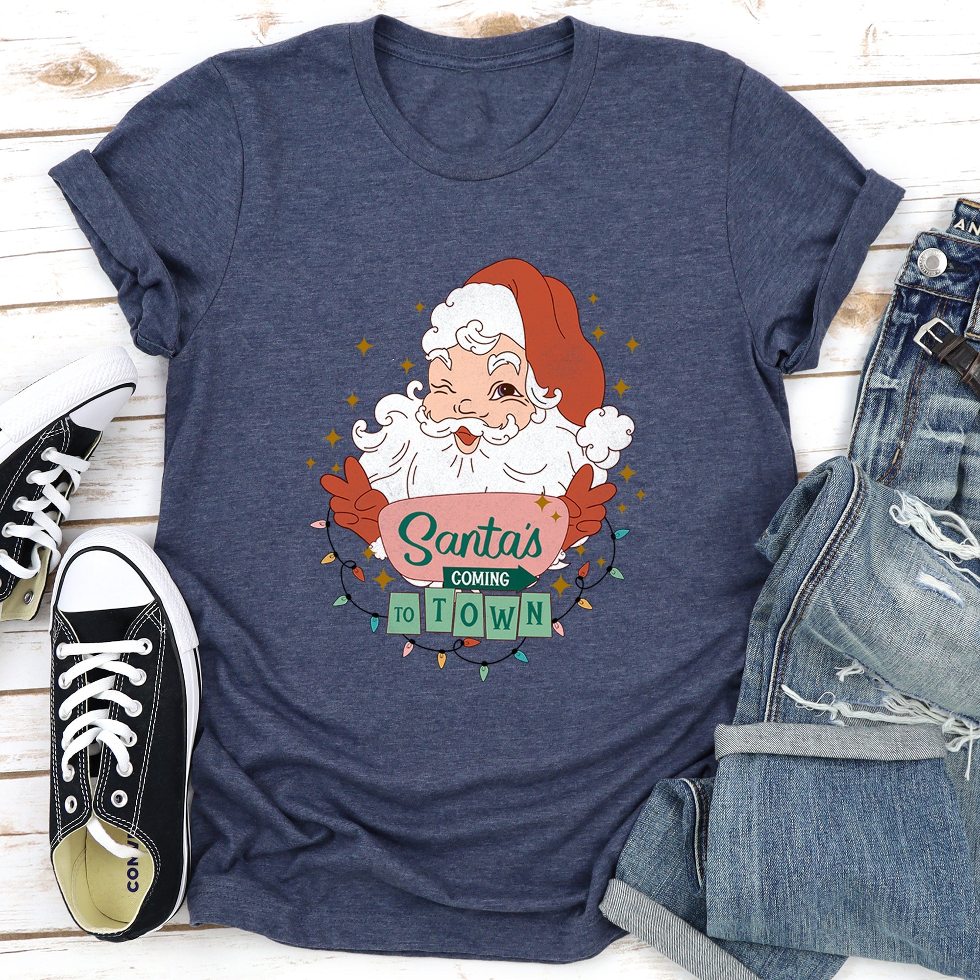 Santa Is Coming To Town Retro Christmas Graphic Tee