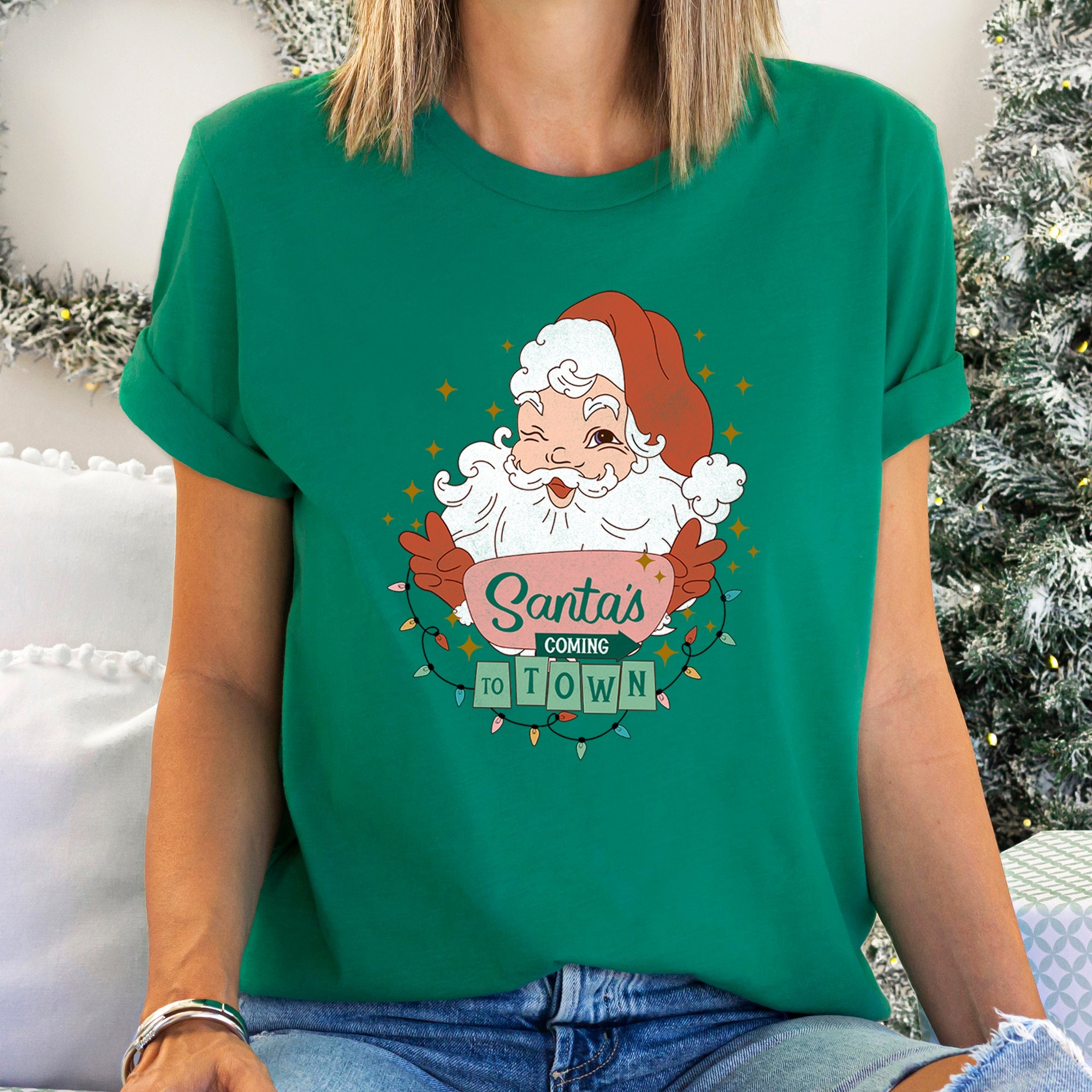 Santa Is Coming To Town Retro Christmas Graphic Tee