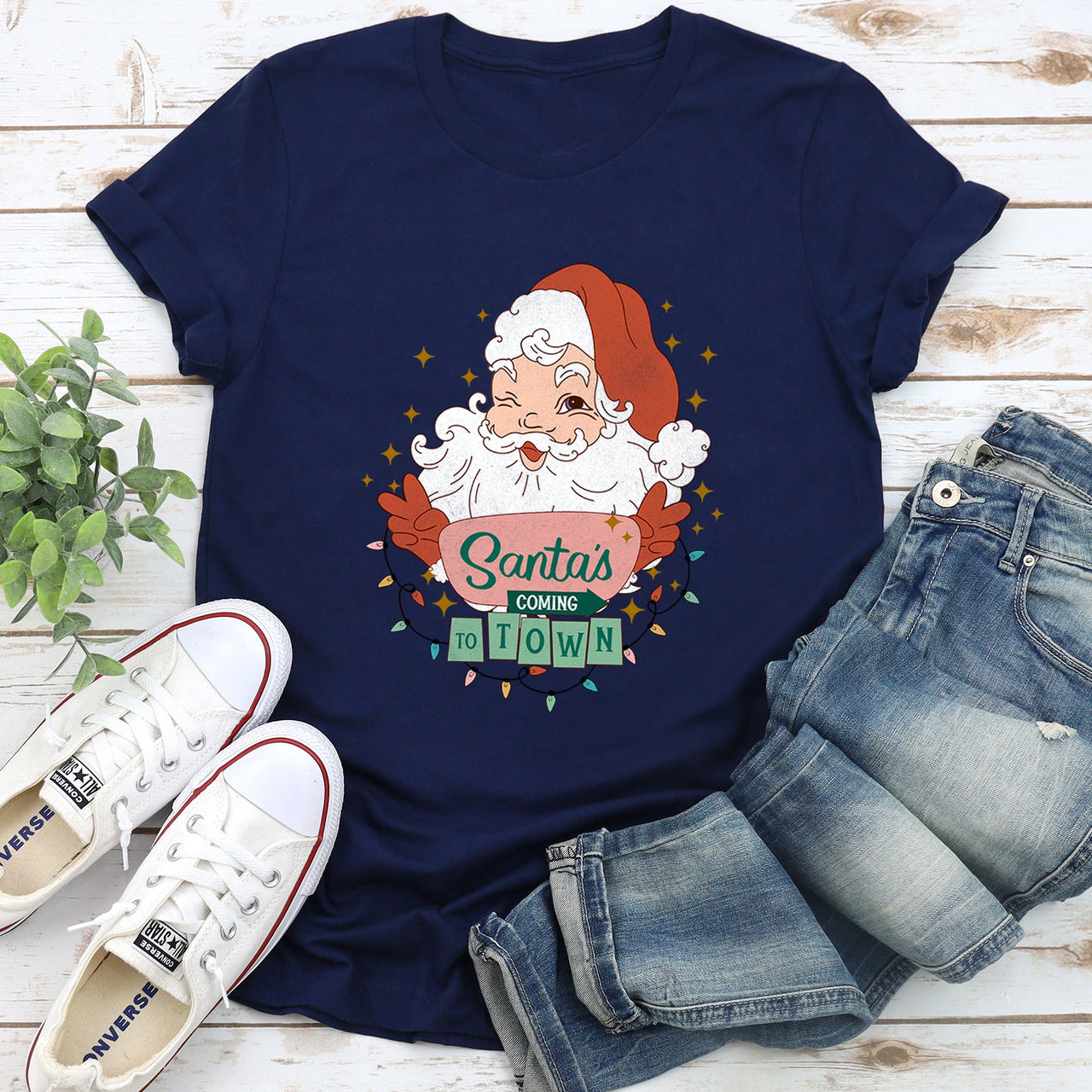 Santa Is Coming To Town Retro Christmas Graphic Tee