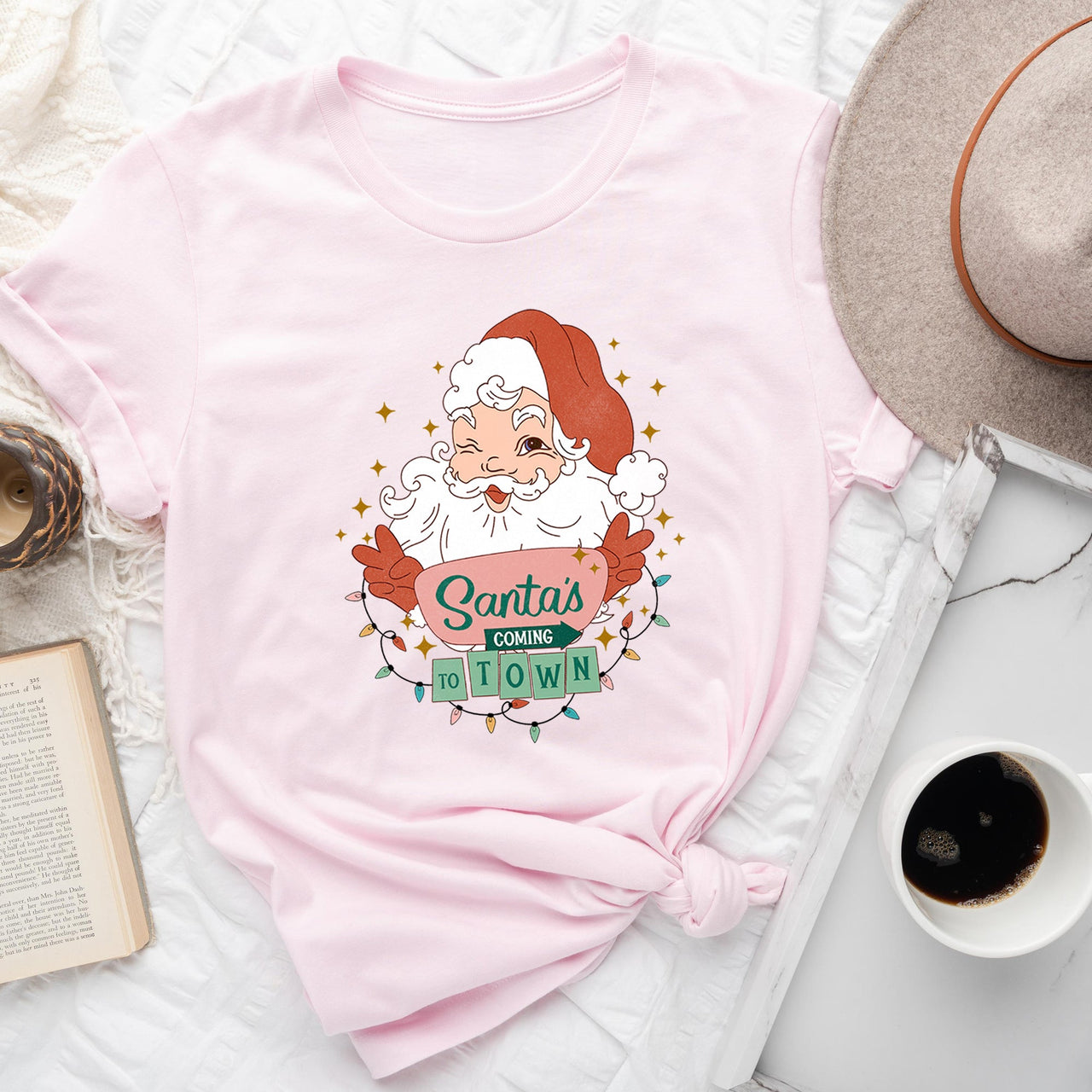 Santa Is Coming To Town Retro Christmas Graphic Tee