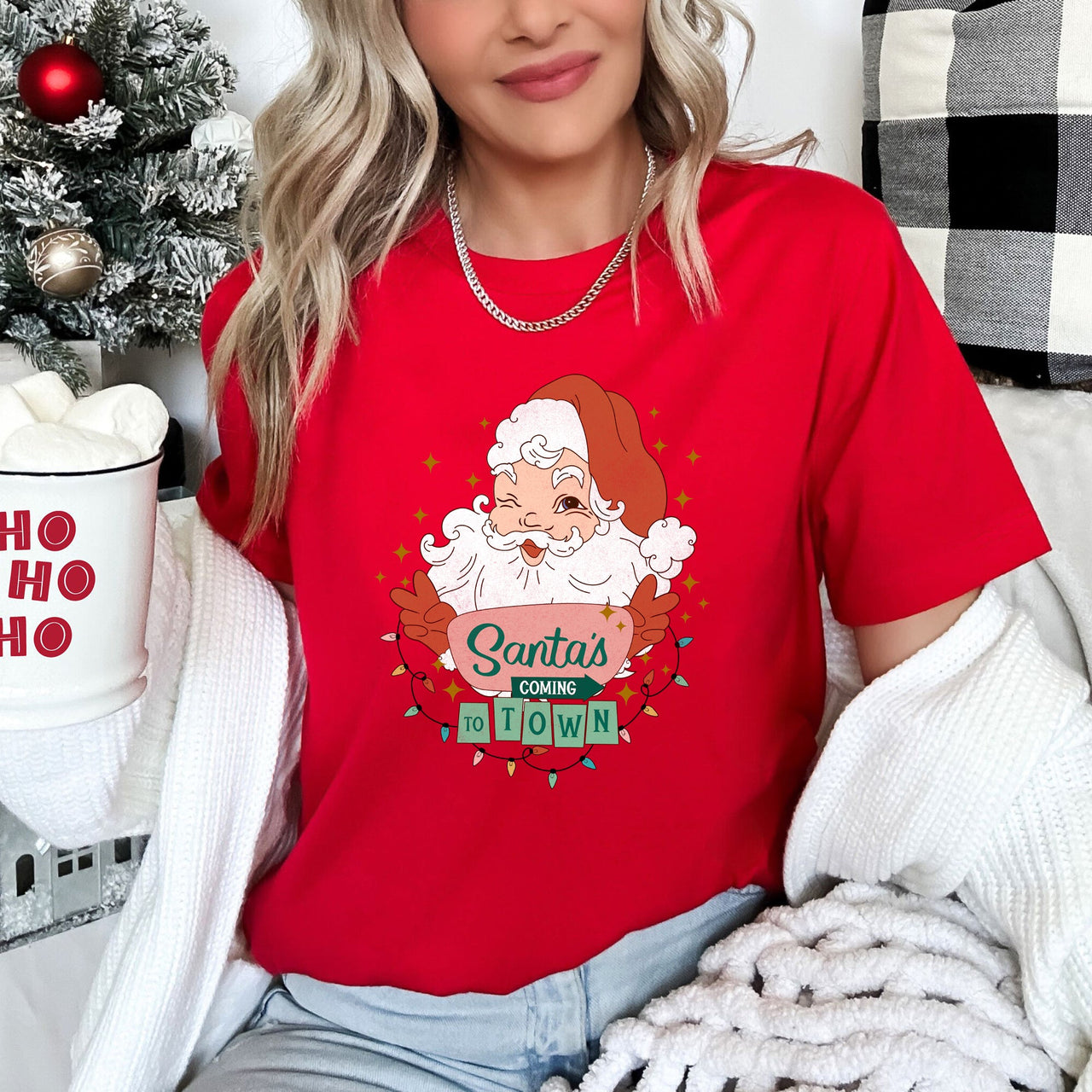 Santa Is Coming To Town Retro Christmas Graphic Tee