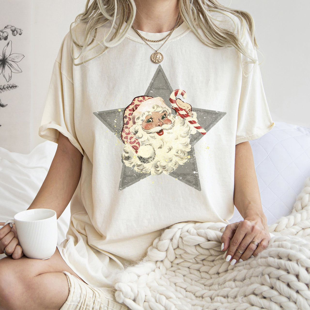 Santa Retro Green Star Candy Cane Christmas Holiday Classic Edition Comfort Colors Tee