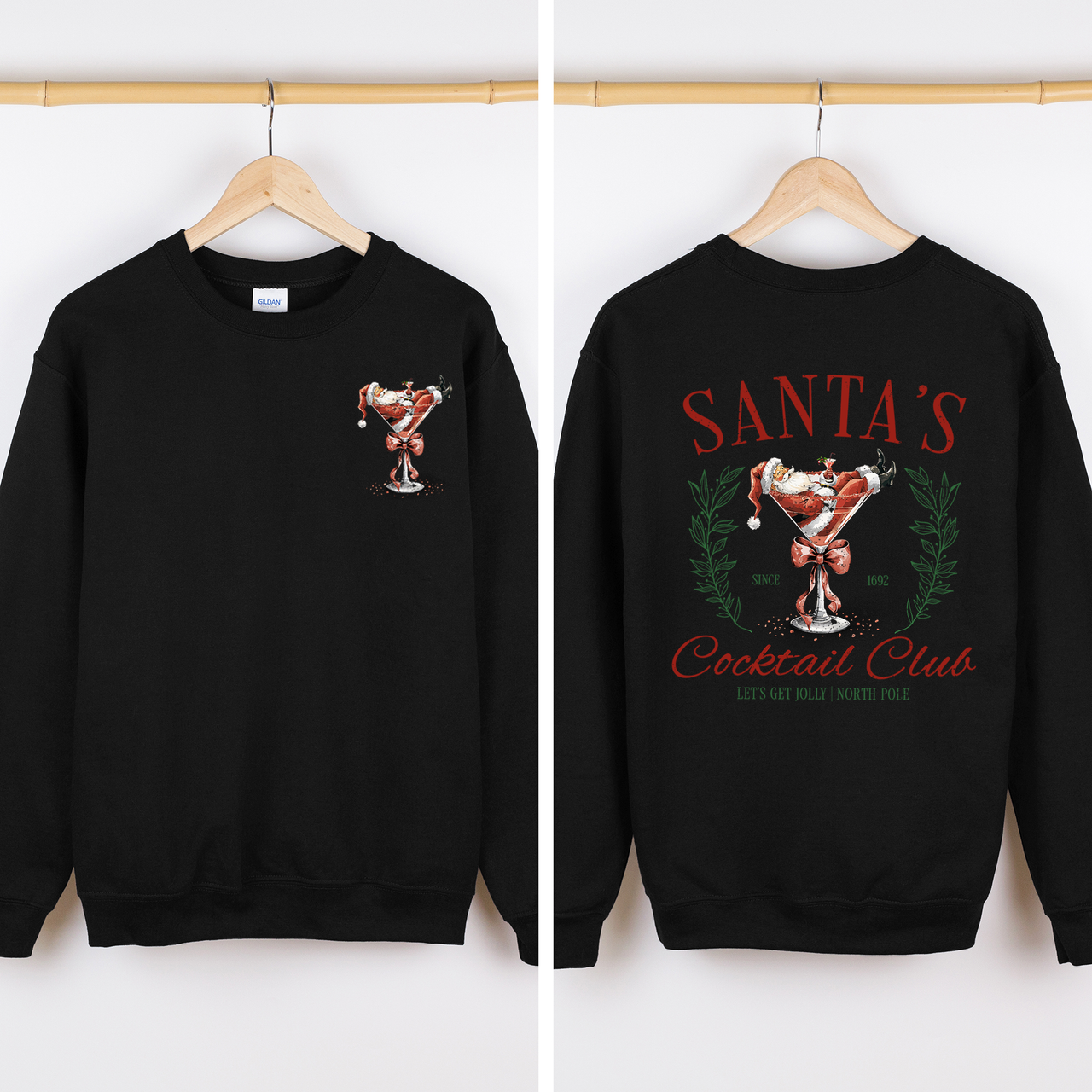 Santa's Cocktail Club I Like Them Real Thick And Sprucy Front And Back Print Sweatshirt