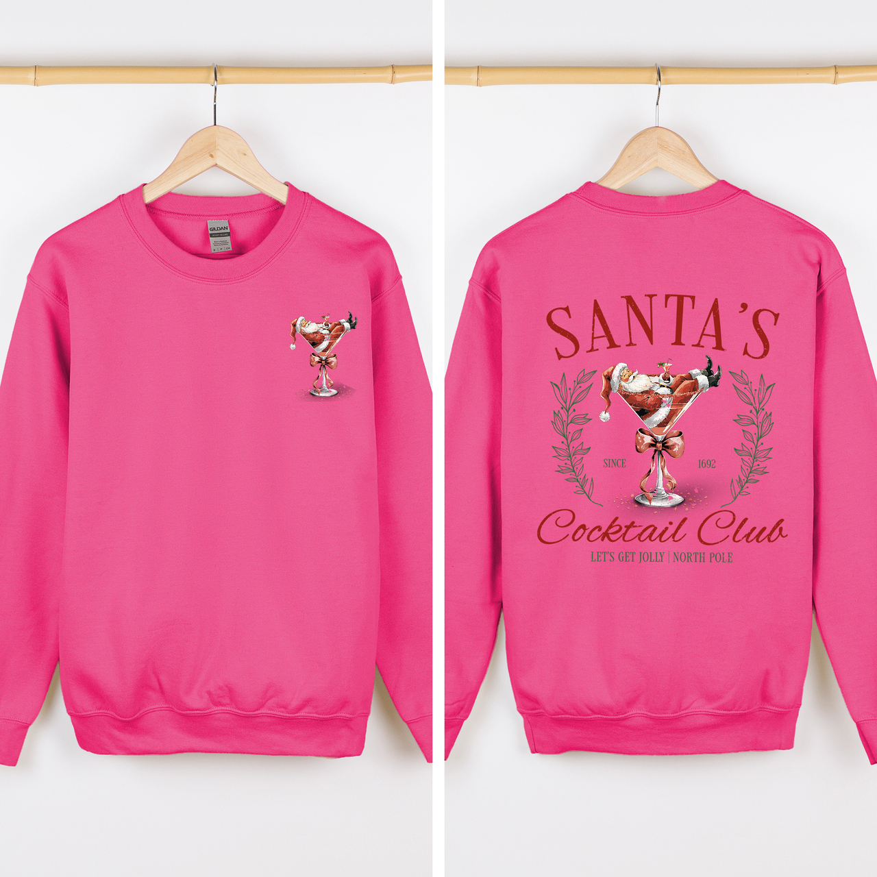 Santa's Cocktail Club I Like Them Real Thick And Sprucy Front And Back Print Sweatshirt