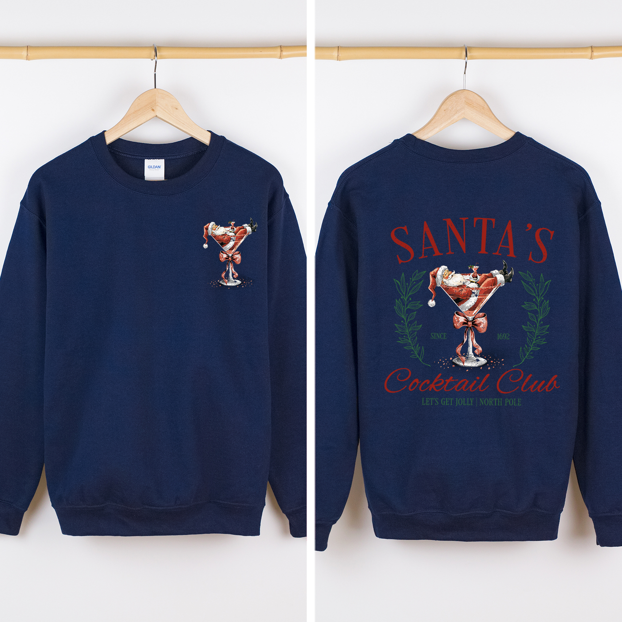 Santa's Cocktail Club I Like Them Real Thick And Sprucy Front And Back Print Sweatshirt