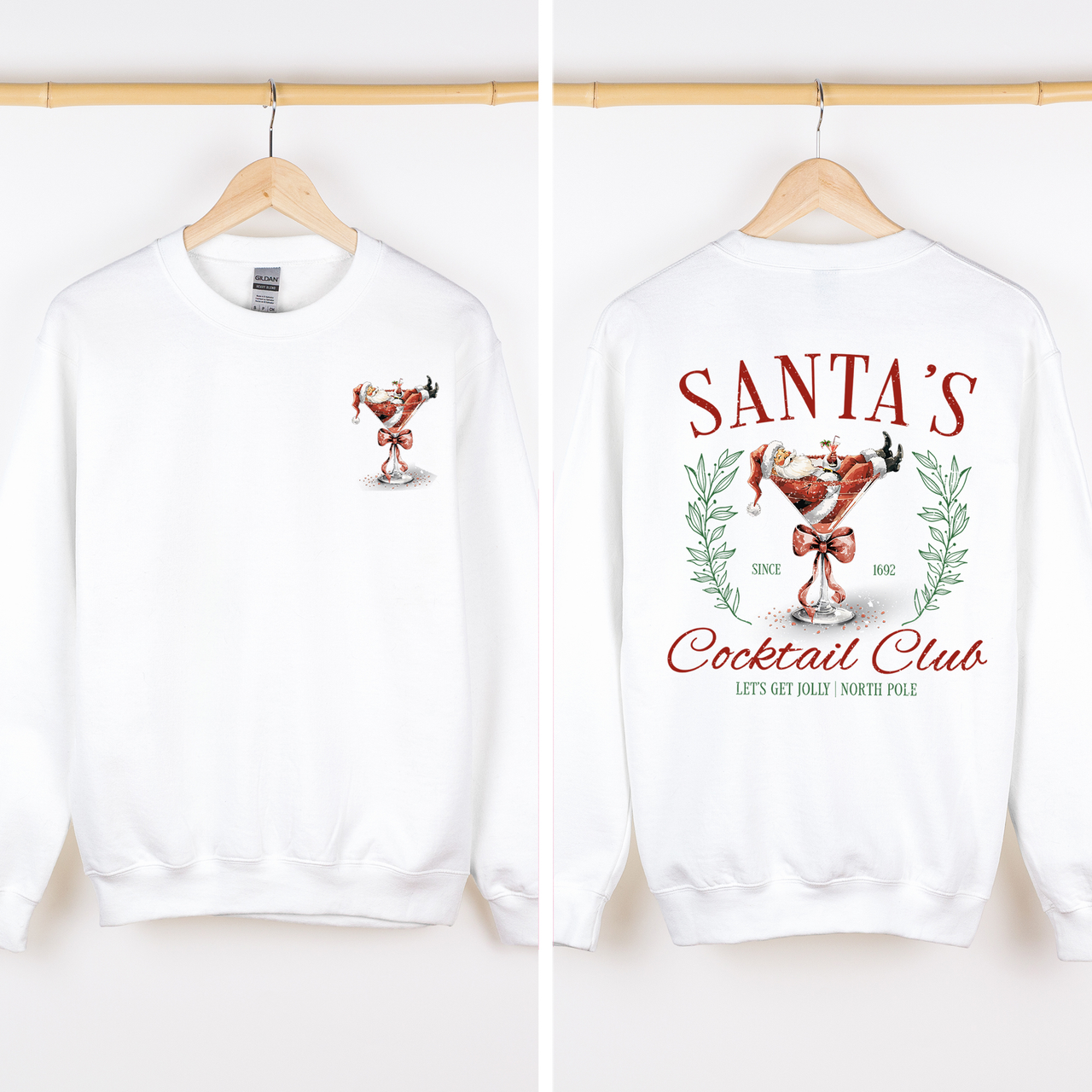 Santa's Cocktail Club I Like Them Real Thick And Sprucy Front And Back Print Sweatshirt