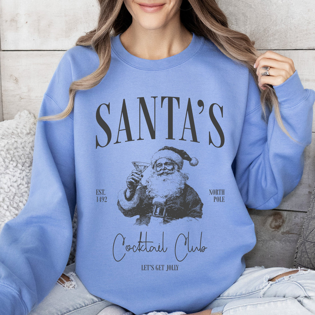 Santa's Cocktail Club, Merry Christmas, Bougie, Coquette Cozy Holiday Sweatshirt