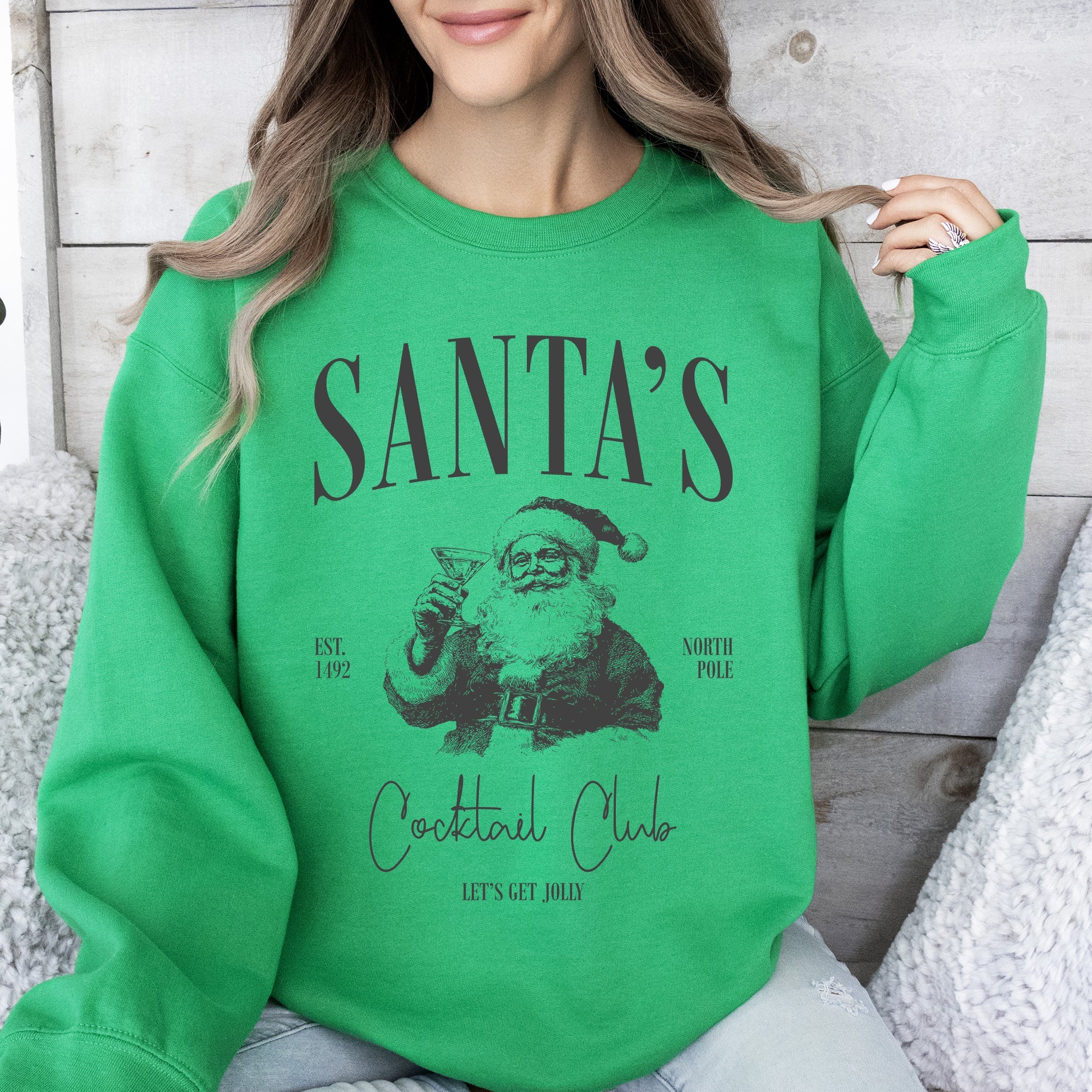 Santa's Cocktail Club, Merry Christmas, Bougie, Coquette Cozy Holiday Sweatshirt