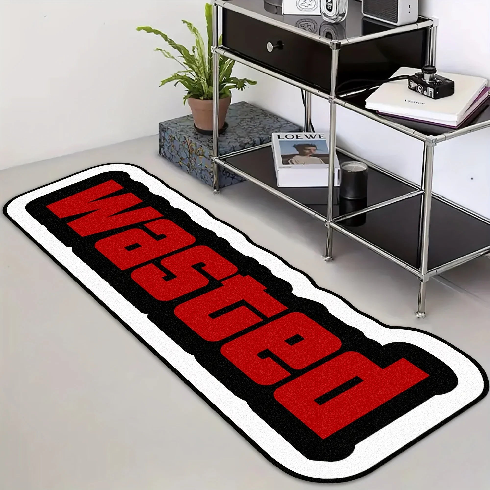VIKAMA Red Letter Print Long Rug, Soft And Fluffy Bedroom Bedside Rug, Room Game Accessory Decorative Pad, Home Decoration