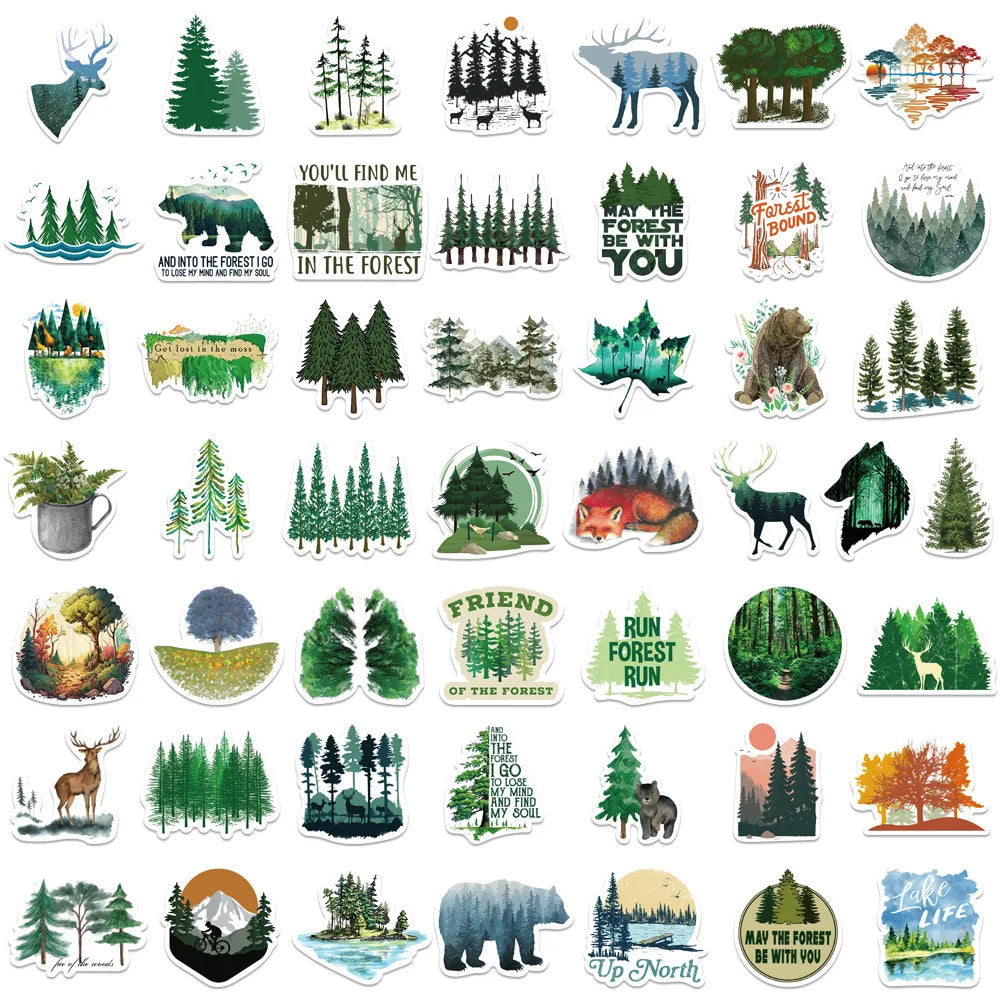 50PCS Green Forest Graffiti Stickers Decorative Guitar Luggage Waterproof DIY Stationery Stickers