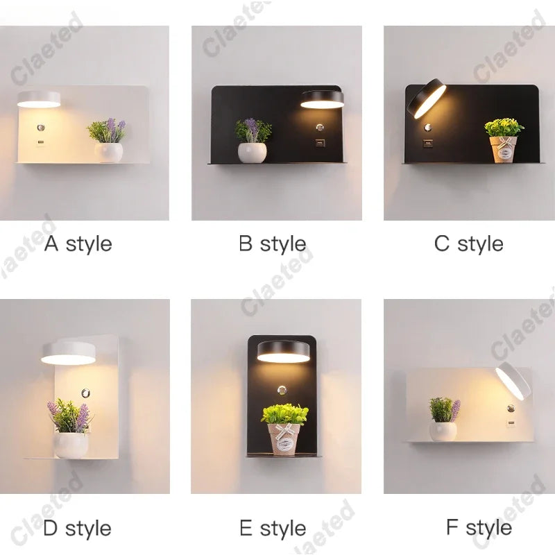 LED Wall Lights With Switch And USB Interface Fashion White Black Lamp Fixture Corridor Aisle Lighting Art Luminaire Wandlamp